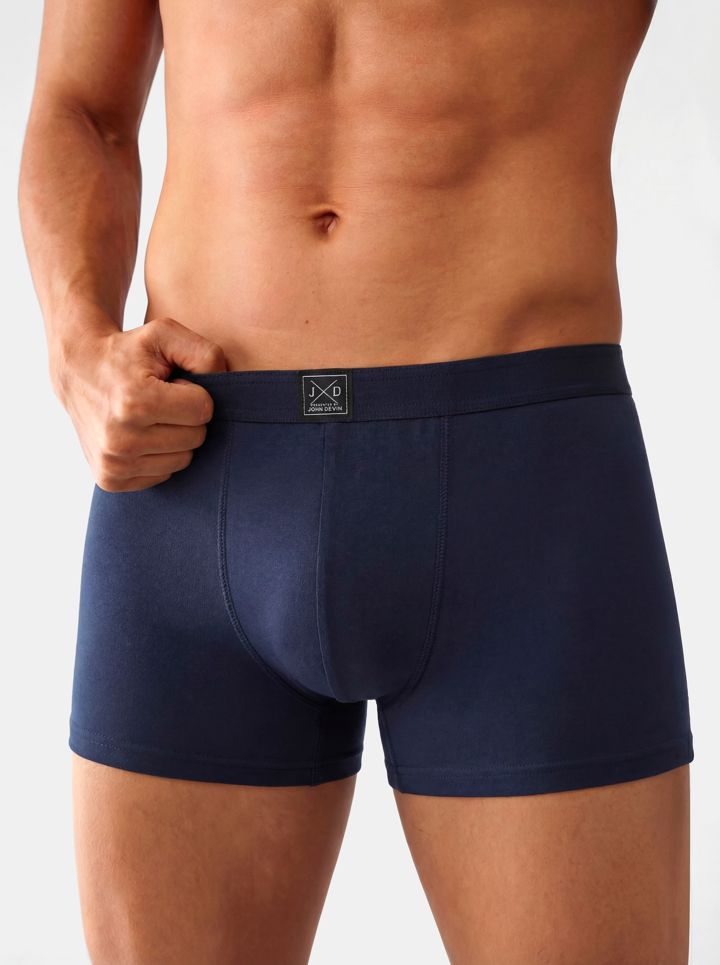 John Devin Boxer »Boxershorts für Herren« Packung, 5 Stk. unifarben, mit Logoschriftzug am Bund, Jersey-Material