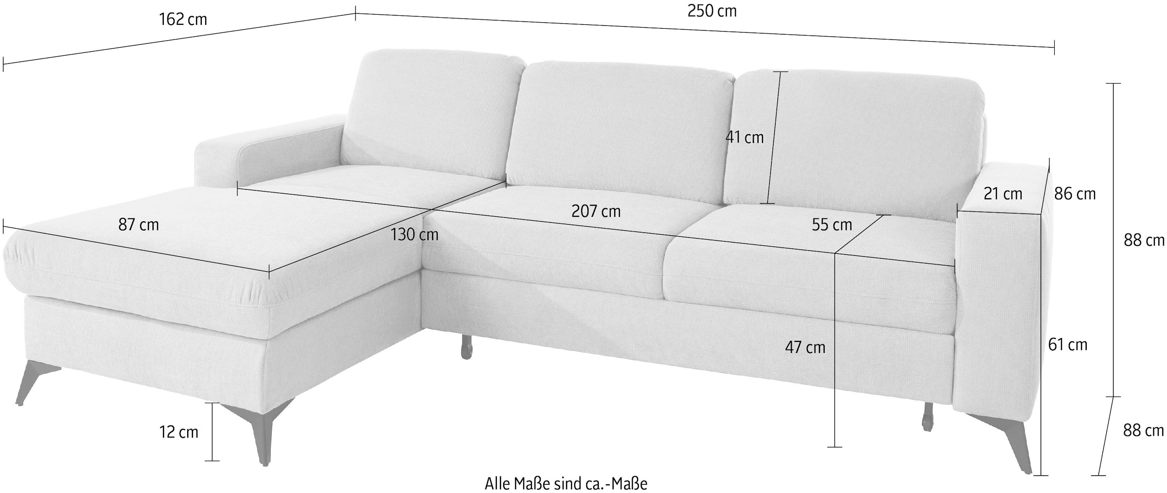 PLACES OF STYLE Ecksofa »Lolland L-Form« Wahlweise mit Bettfunktion und Bettkasten, Federkern