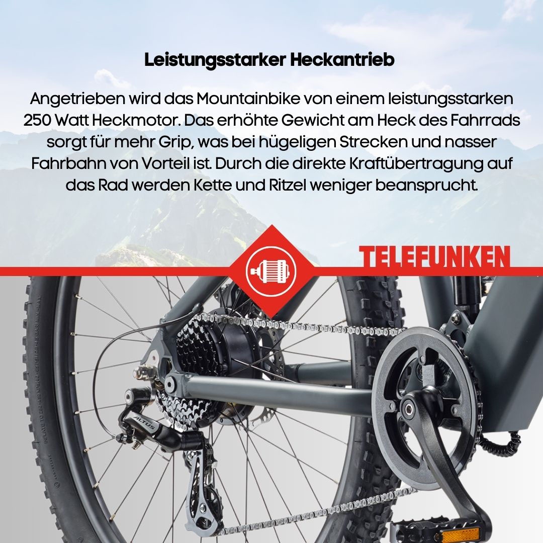 Telefunken E-Bike »Aufsteiger M936«, 8 Gang, Shimano, Altus, Heckmotor 250 W, Pedelec, Elektrofahrrad, Damen, Herren, MTB, Fully