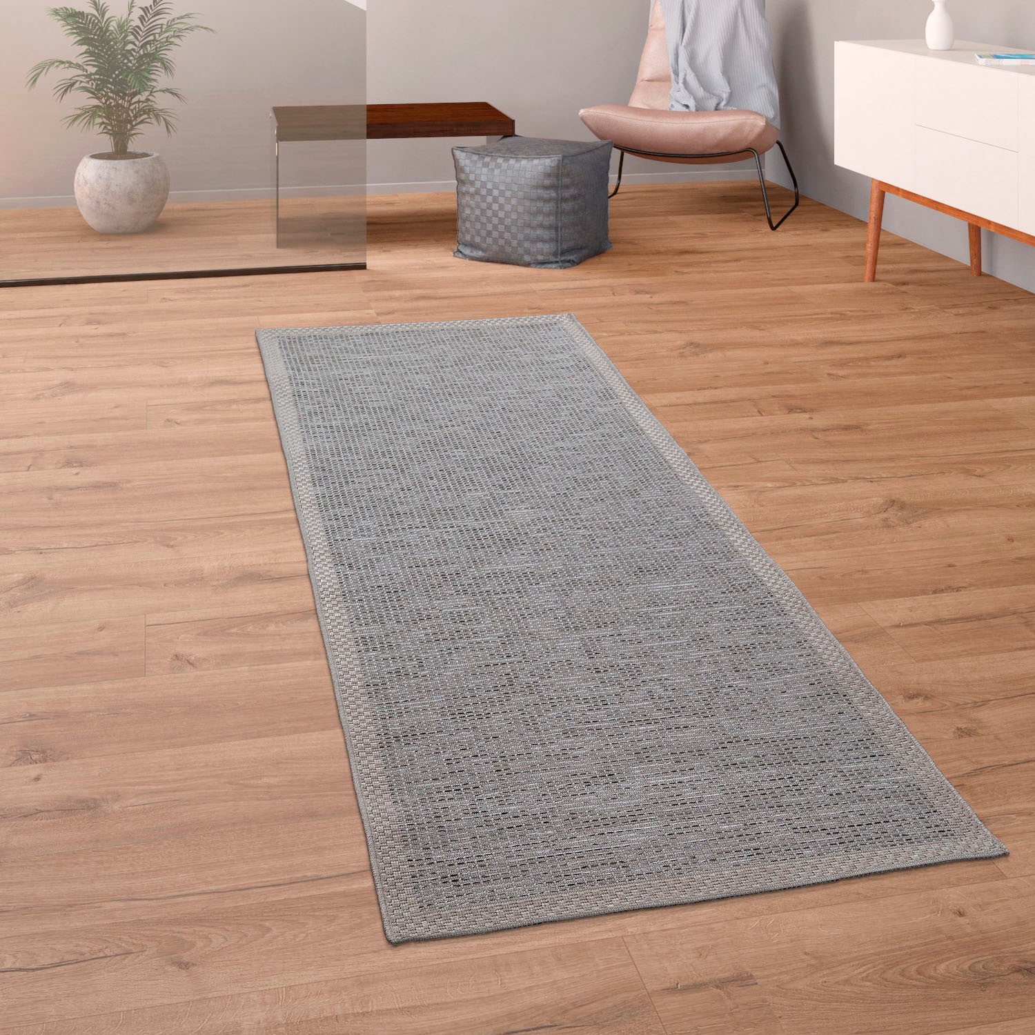 Paco Home Teppich »Quebec 135« rechteckig 4 mm Höhe Flachgewebe, meliert, mit Bordüre, In- und Outdoor geeignet