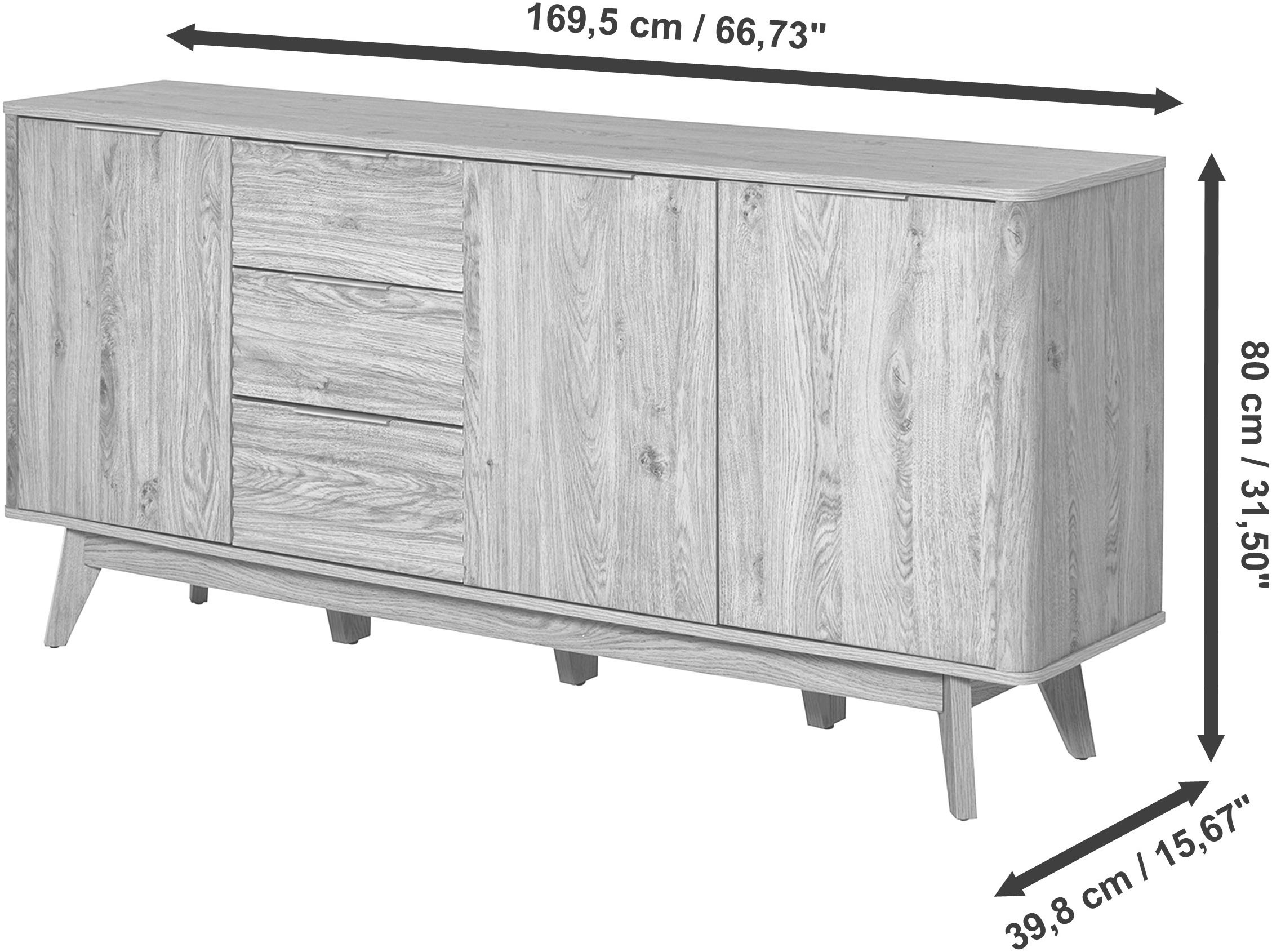 Jahnke Sideboard »WAVE SB 170«, (1 St.), Sideboard, 3 Schubladen + 3 Türen, Wellendesign, Breite 169,5 cm