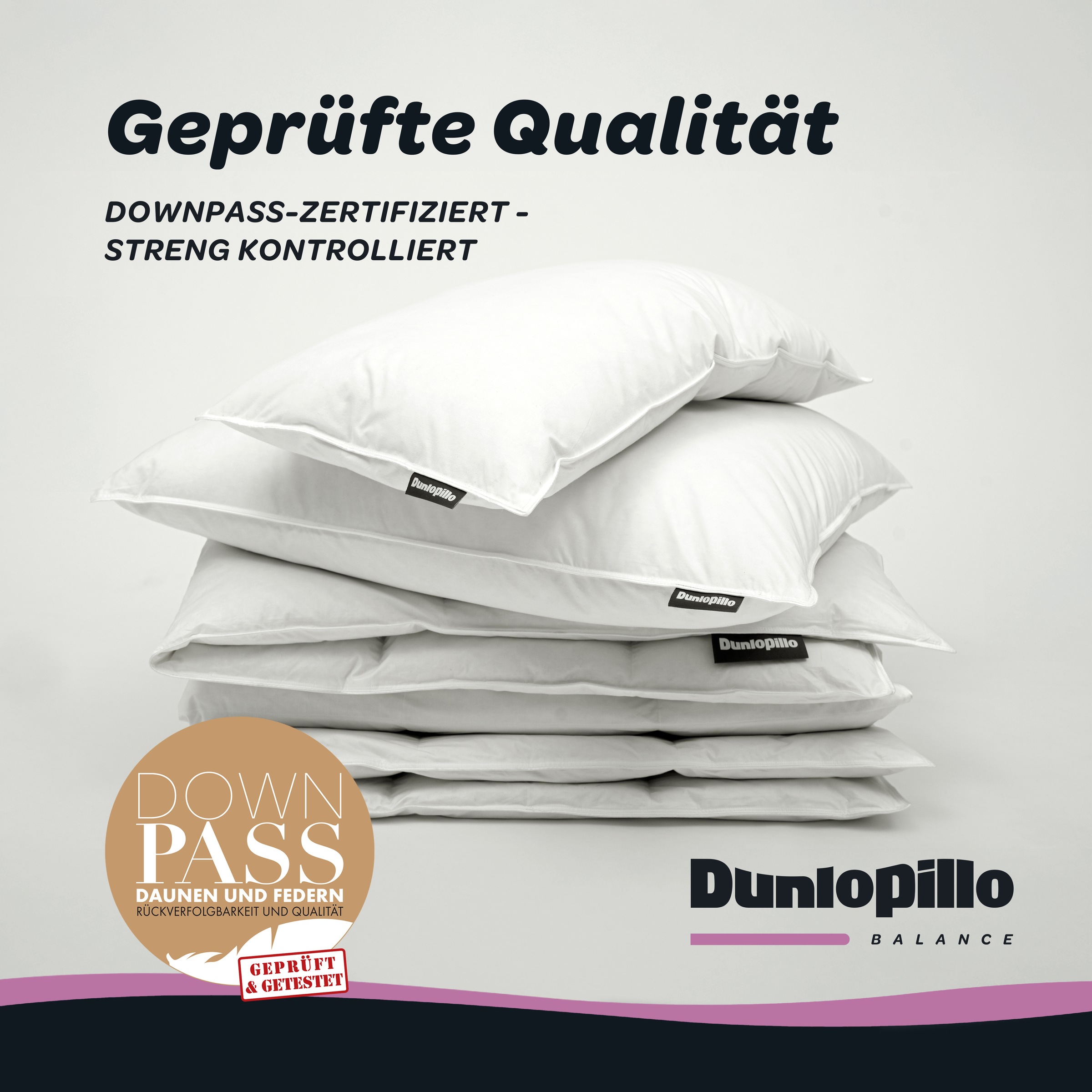 Dunlopillo 3-Kammer-Kopfkissen »Dunlopillo Supreme in den Größen 40x80 & 80x80 cm« Füllung: Gänsedaunen- & Gänsefedern 1 Stk. tlg. Hergestellt in Deutschland & Downpass zertifiziert, NOMITE