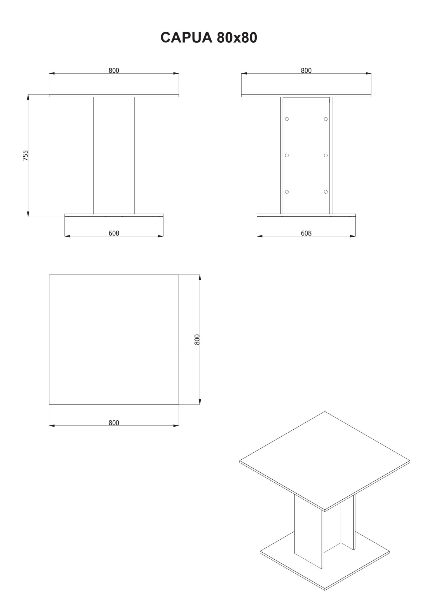 Home affaire Esstisch »Capua, Esstisch, Küchentisch, Bistrotisch, Speisetisch« Leicht zu bewegen,  ideal für kleine Räume, Maße: 80 x 80 cm