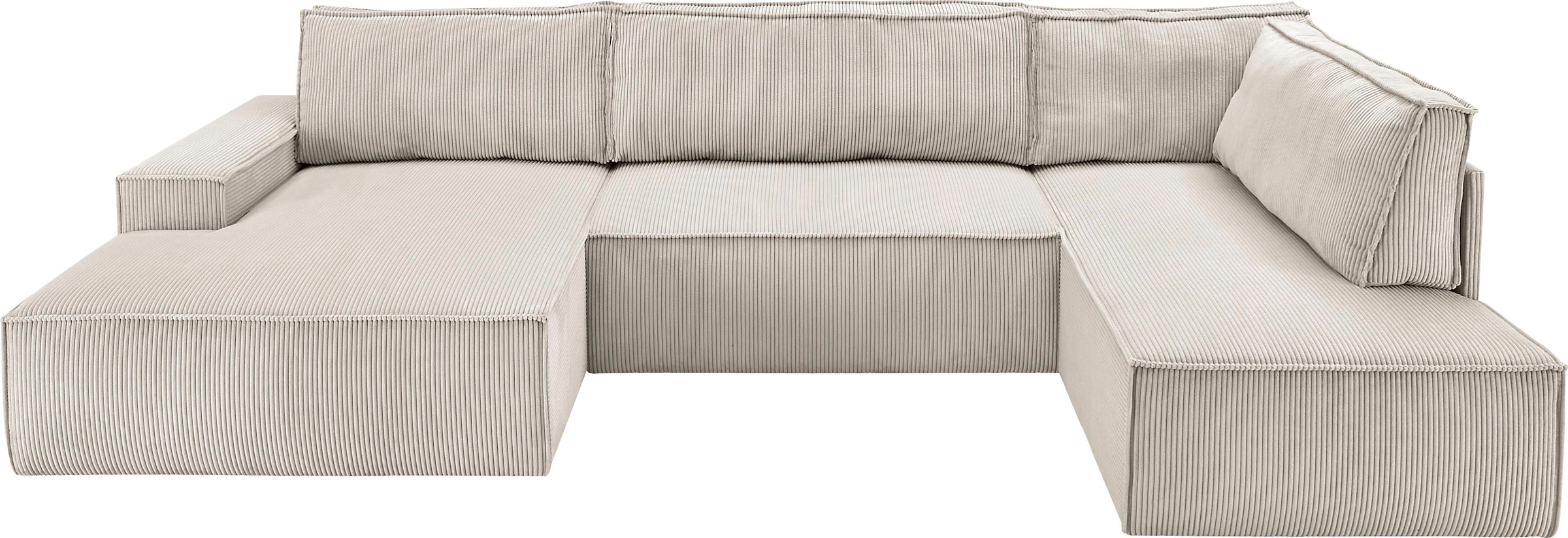 Home affaire Wohnlandschaft »SHERWOOD 329 cm, U-Form, Schlafsofa,«, Schlaffunktion m. Bettkasten (194x139 cm), Cord, Vintage, Samtvelours