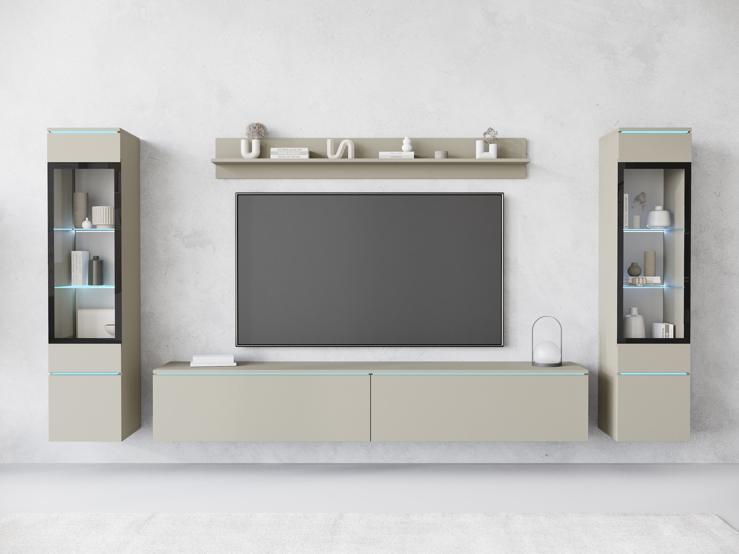 INOSIGN Wohnwand »VERA II, Vitrinen Türanschlag wechselbar«, (Komplett-Set, 4 St.), Mediawand 260 cm, Vitrine mit Verglasung, stehend und hängend