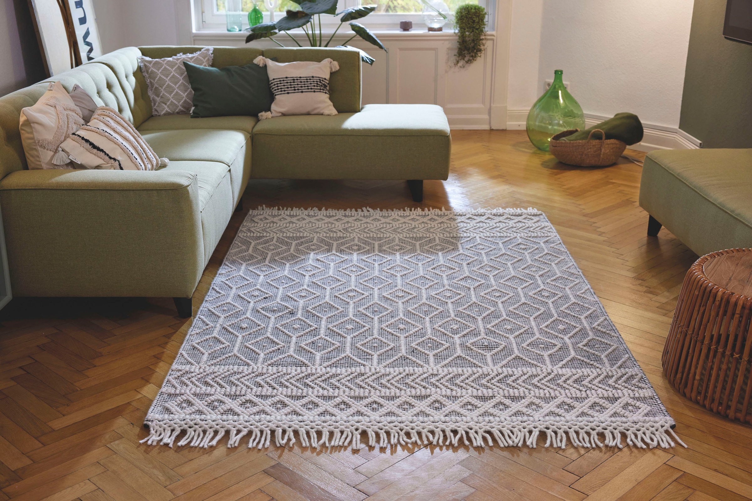 TOM TAILOR HOME Teppich »Colored Macrame«, rechteckig, 10 mm Höhe, Handweb Teppich, reine Wolle, handgewebt, mit Fransen, Scandi Design