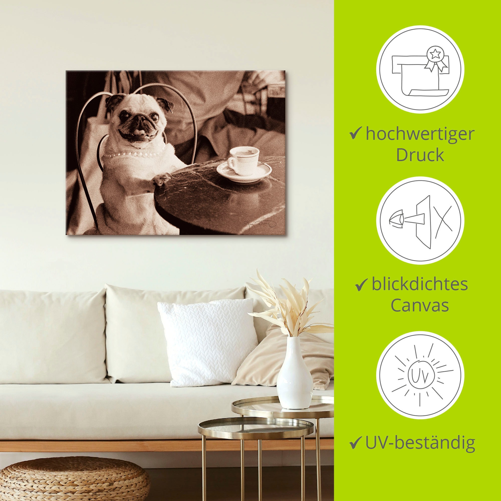 Artland Wandbild »Kaffee Mops«, Haustiere, (1 St.), als Leinwandbild, Poster, Wandaufkleber in verschied. Größen