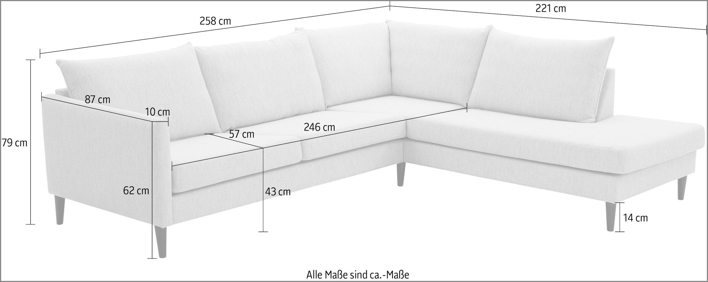 ATLANTIC home collection Ecksofa »Rekvik L-Form« mit Wellenunterfederung, mit Massivholzfüßen