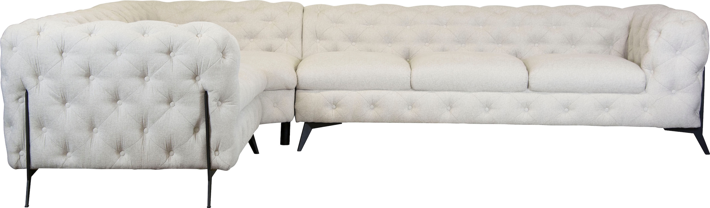 Leonique Chesterfield-Sofa »Amaury L-Form«, großes Ecksofa, Chesterfield-Optik, Breite 323 cm, Fußfarbe wählbar