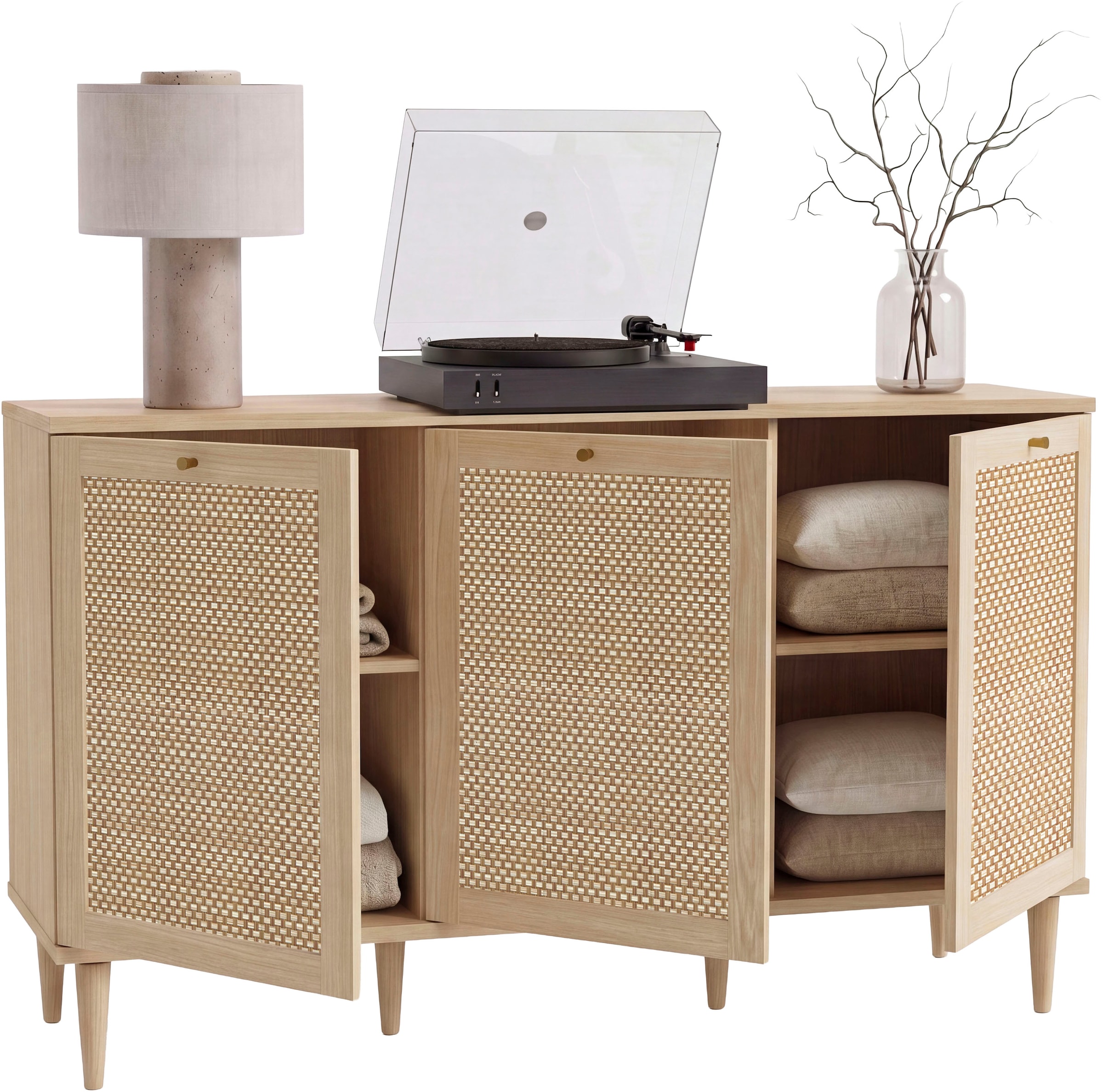 OTTO home Sideboard »ELLIAN mit  Wiener Geflechtoptik, 3 Türen« Holzfüße, Metallgriffe, Made in EU, viel Stauraum, FSC® zertifiziert