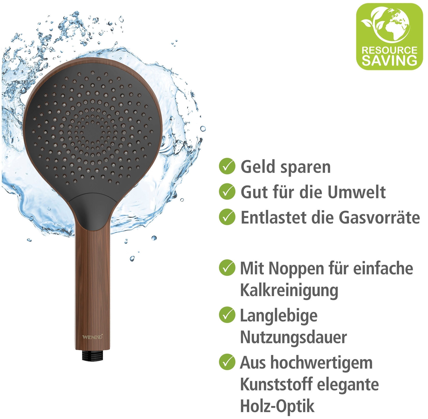 WENKO Handbrause »Watersaving«, (1 tlg.), Wood, Ø 12 cm