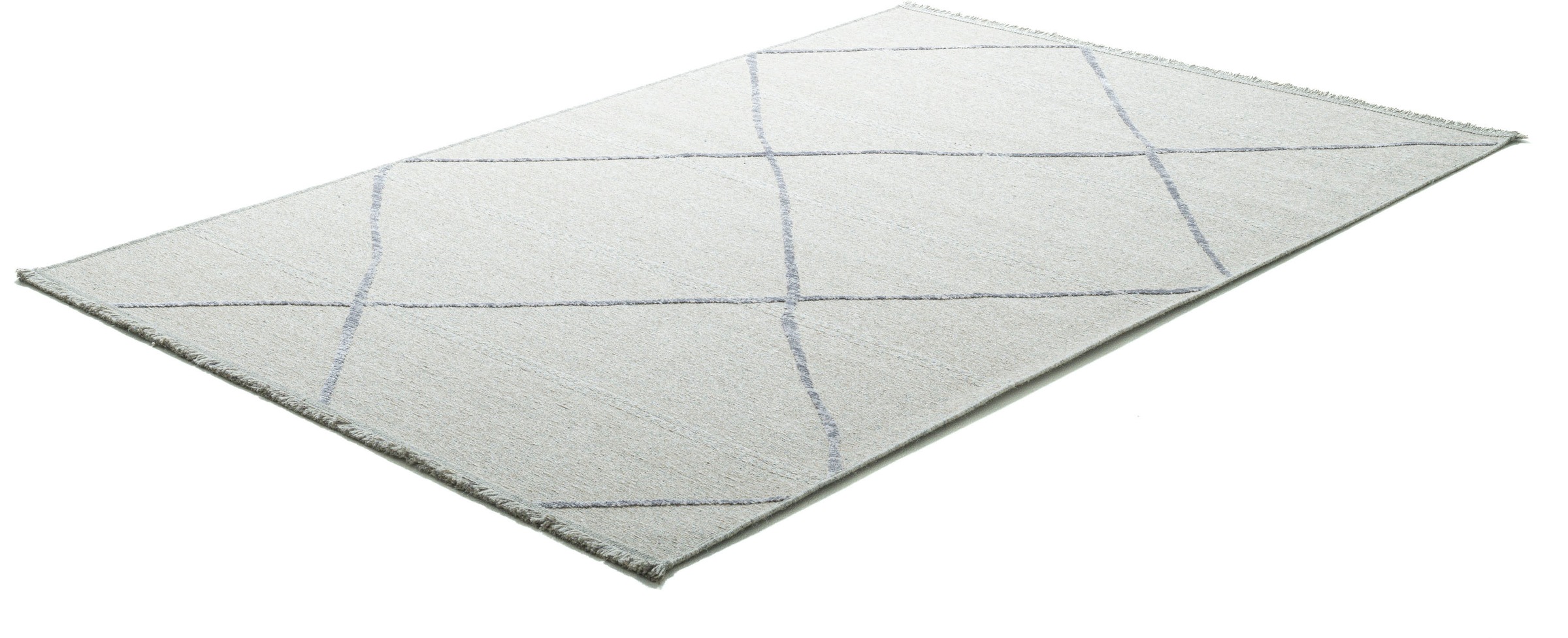 Sansibar Teppich »Braderup«, rechteckig, 2 mm Höhe, Flachgewebe, modernes Scandi Design, Motiv Rauten, mit Fransen