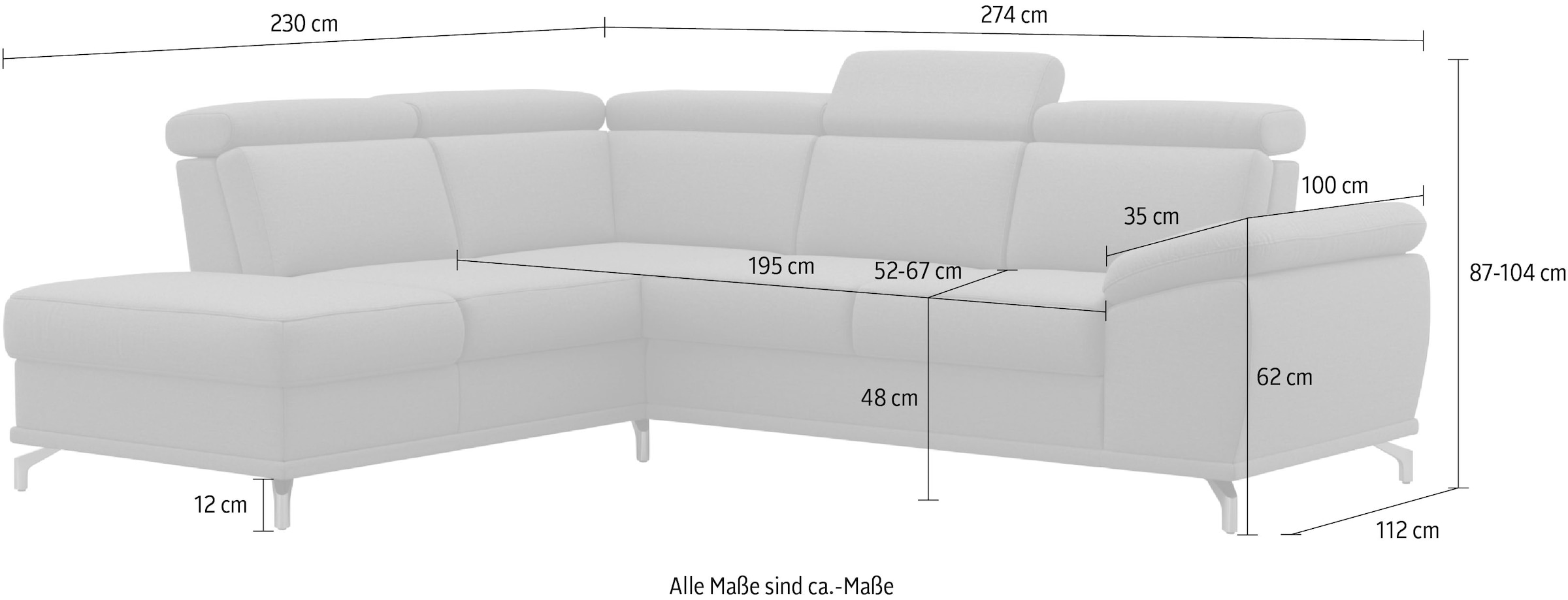 sit&more Ecksofa »Cabrio L-Form«, mit Sitztiefenverstellung und Federkern, 3 Nierenkissen