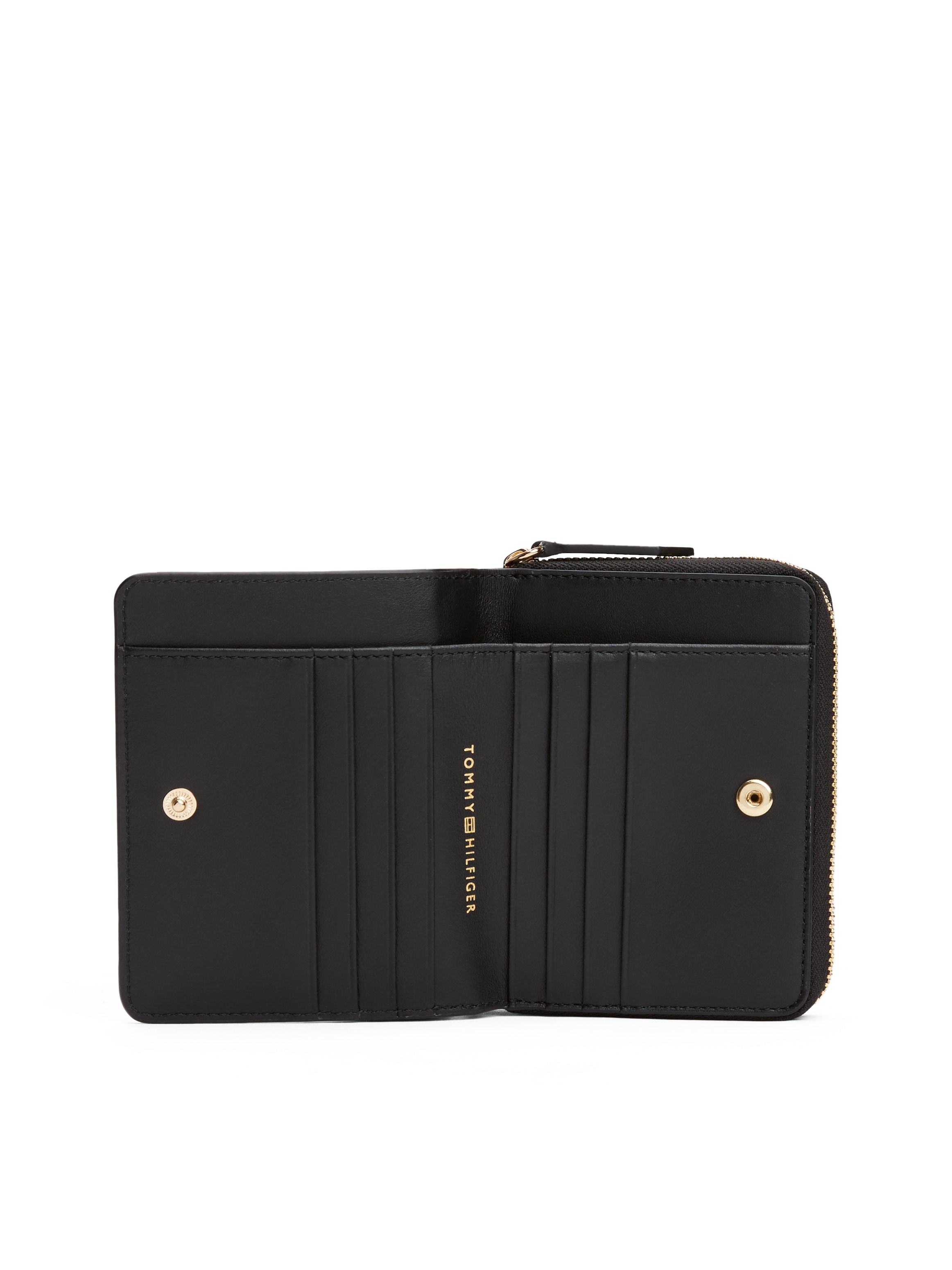Tommy Hilfiger Geldbörse »TH LEATHER SLG MED ZA FLAP«, Damen-Geldbeute, Portemonnaie mit goldenem Logo-Schriftzug