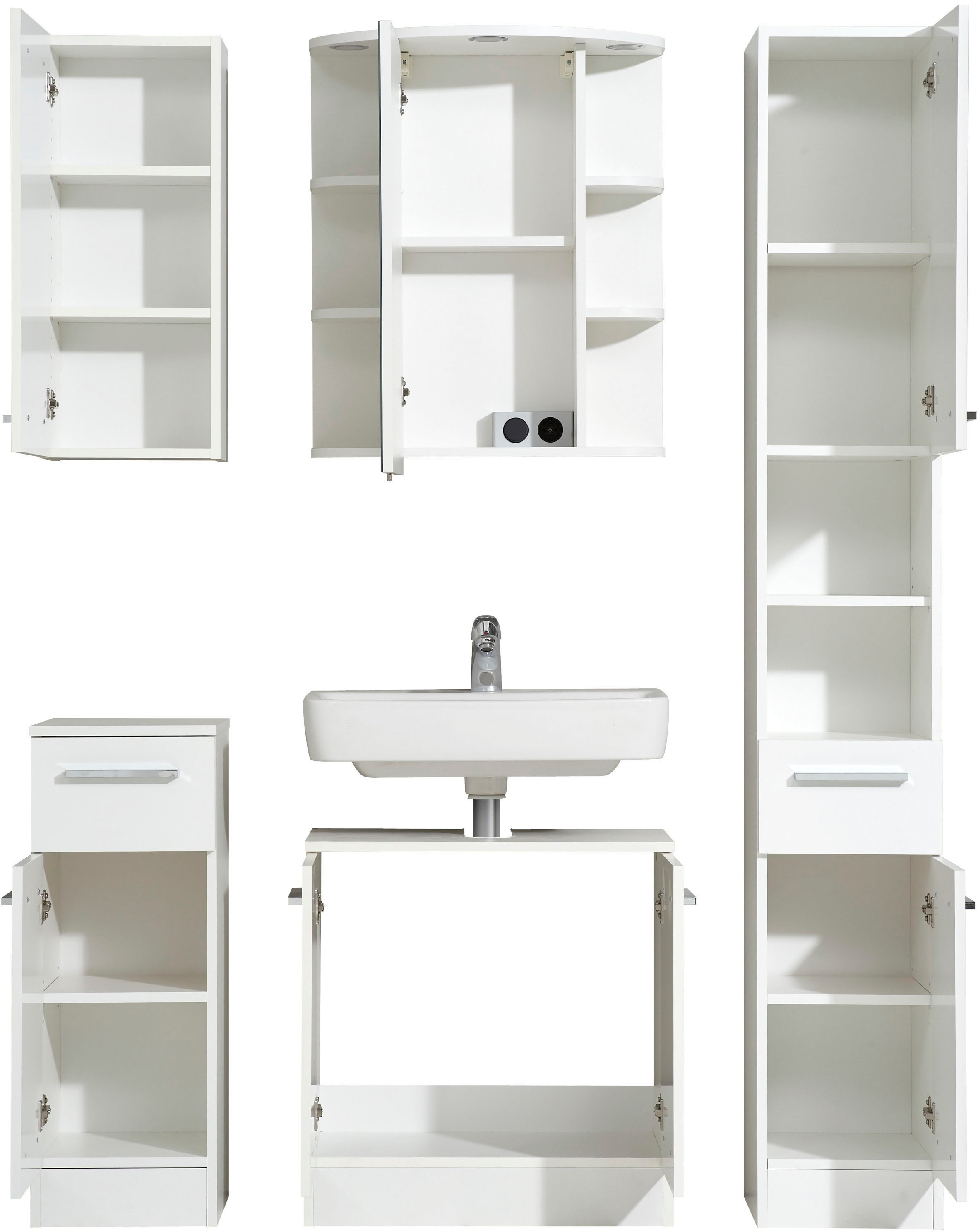 Saphir Badmöbel-Set »Quickset 335 5-teilig, Waschbeckenunterschrank mit LED-Spiegelschrank« 5 Stk. tlg.