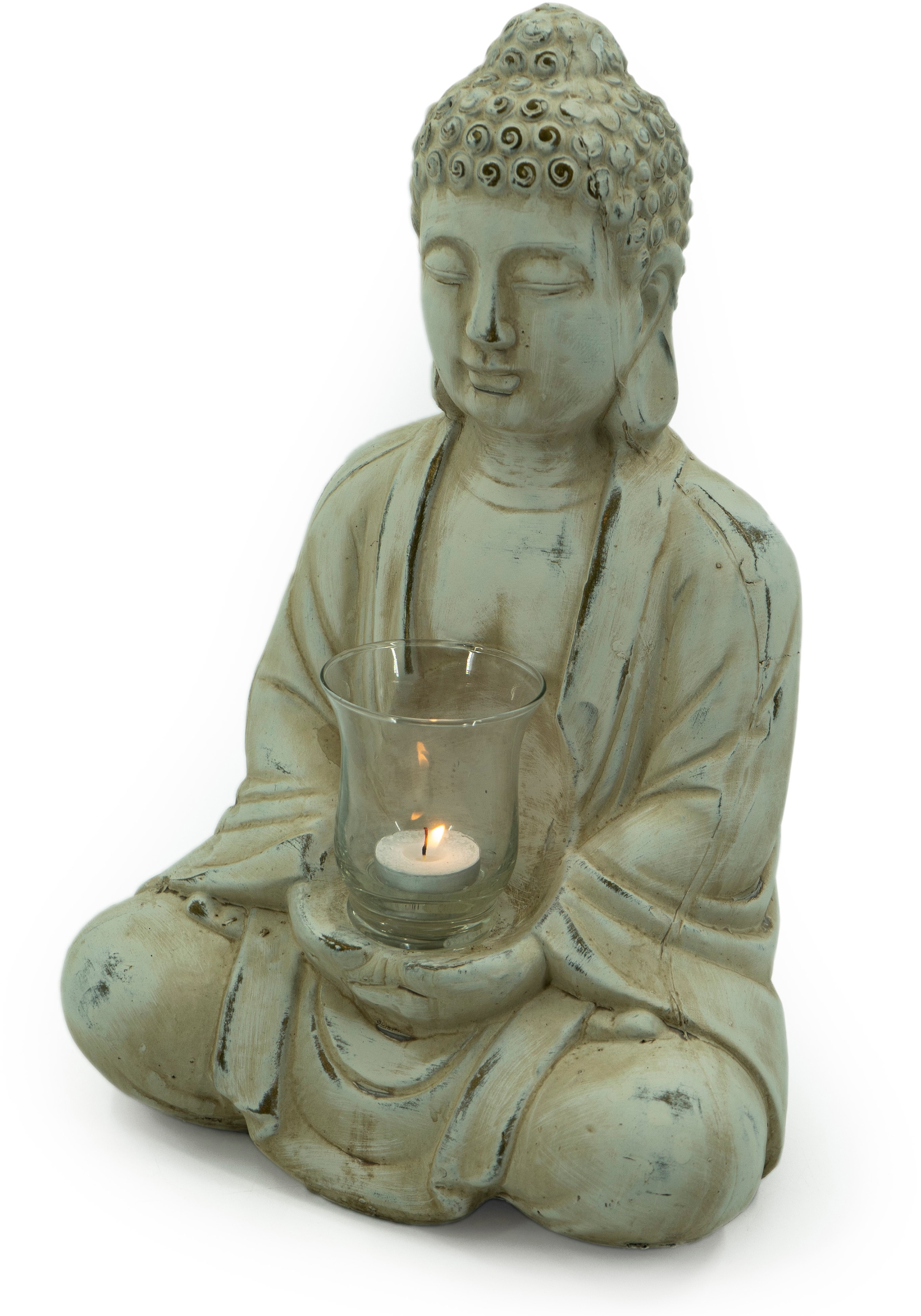 NOOR LIVING Teelichthalter »Buddha«, (1 St.), mit Teelichtglas, Höhe 40 cm günstig online kaufen