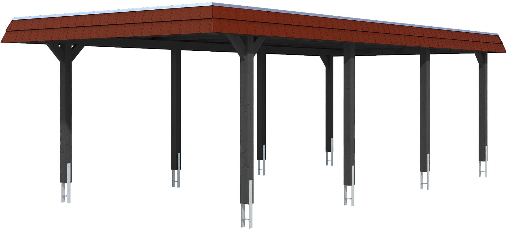 Skanholz Einzelcarport »Wendland« Massivholz 341 cm Anthrazit, rote Blende günstig online kaufen