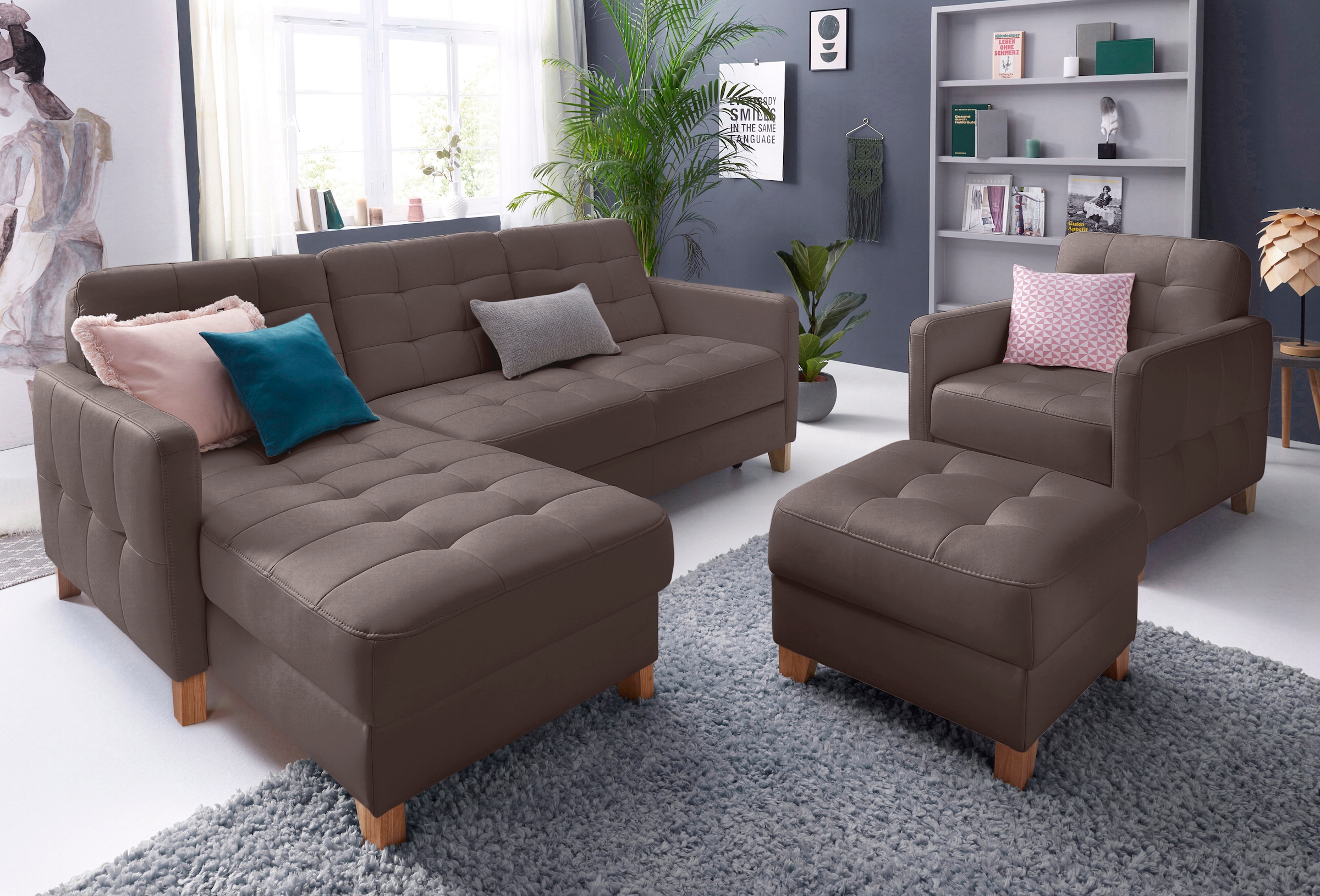exxpo - sofa fashion Ecksofa »Elio, kompakt, bequem & zeitloses Design, Breite 217cm, L-Form« wahlweise mit Bettfunktion