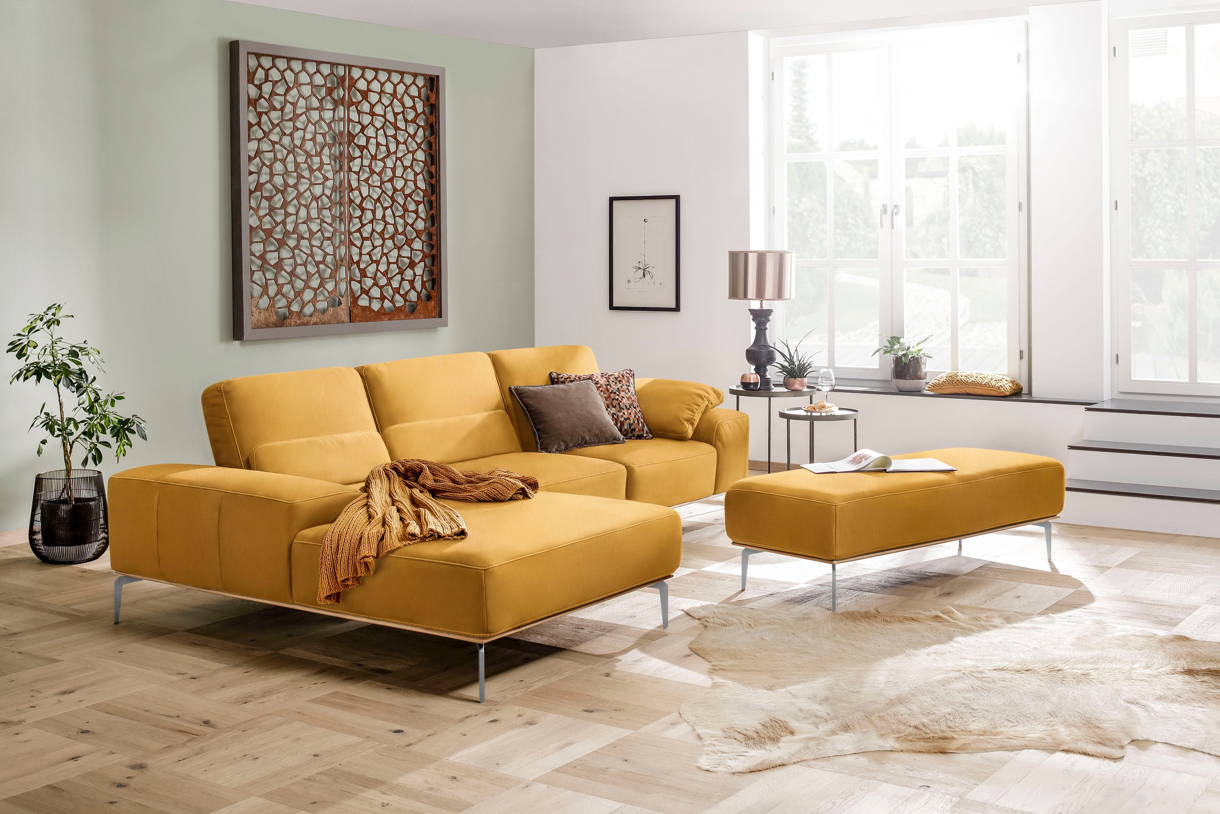 W.SCHILLIG Ecksofa »run, Designsofa mit tollem Sitzkomfort, bequem, L-Form«, mit elegantem Holzsockel, Füße in Chrom glänzend, Breite 319 cm