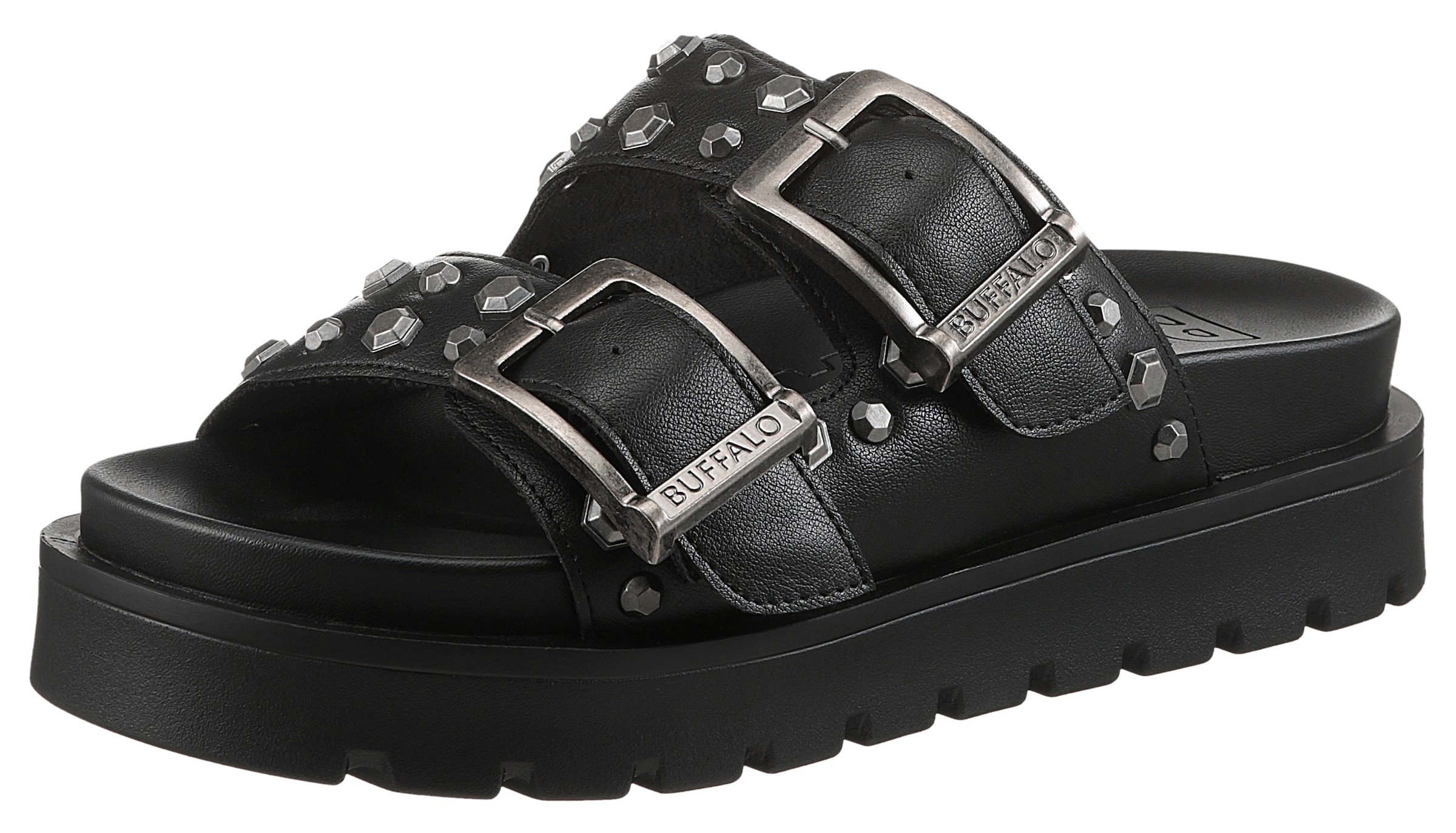 Buffalo Pantolette »RAYA ARI«, Sommerschuh, Schlappen, Strandschuh mit Nietenverzierung