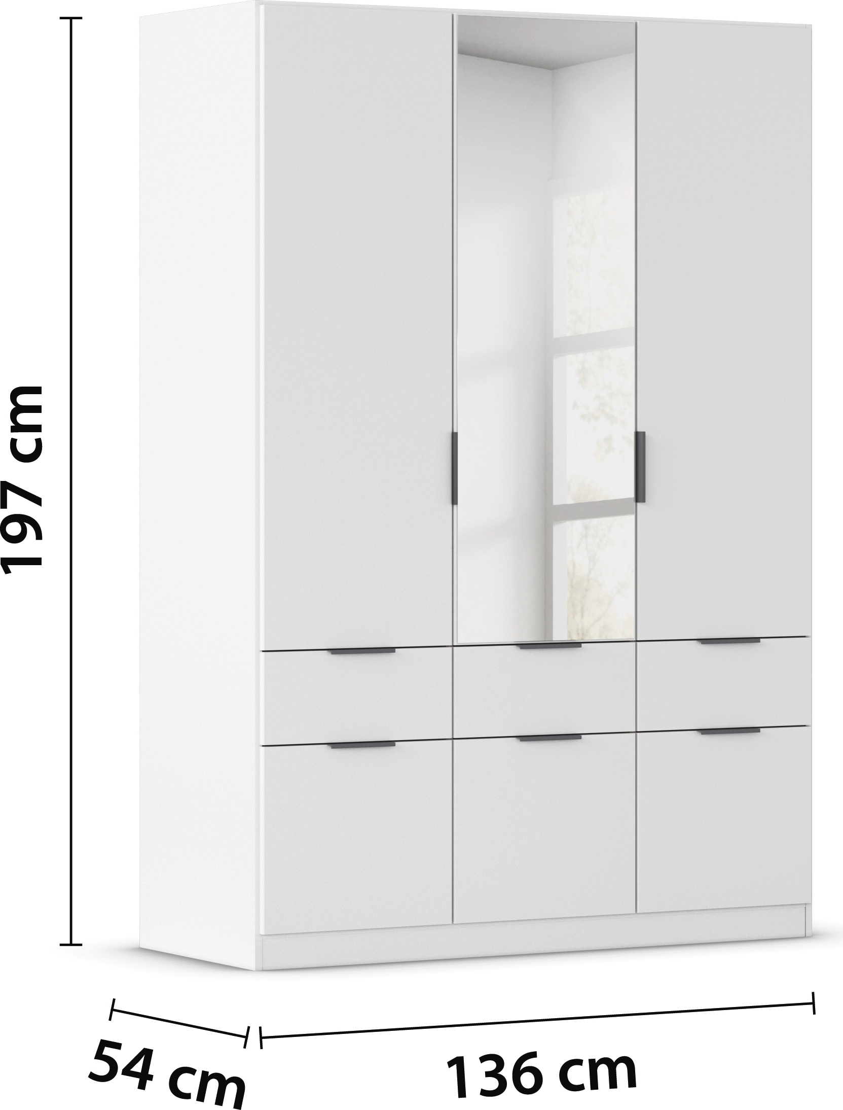 rauch Kleiderschrank »Kleiderschrank Schrank Garderobe Wäscheschrank DUNDEE«, (mit 3 Griff-Varianten), Schubladen in zwei Höhen, optional mit Spiegel MADE IN GERMANY
