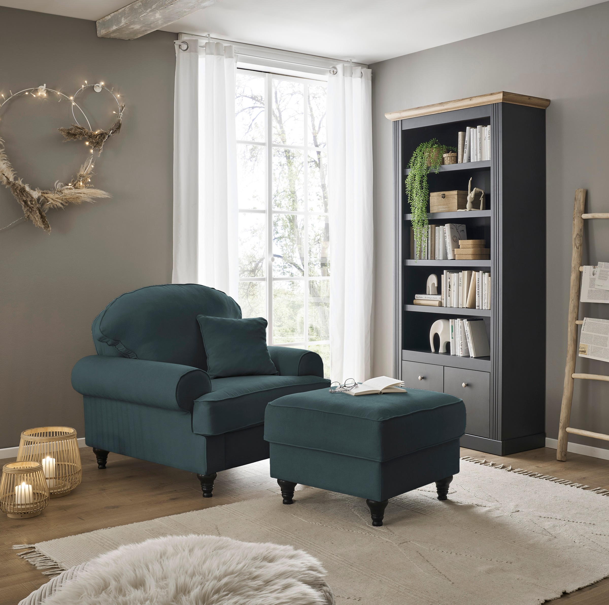 Home affaire Sessel »WESTMINSTER«, (Set, 2 St., 1Sessel, 1 Hocker), mit Federkern-Polsterung