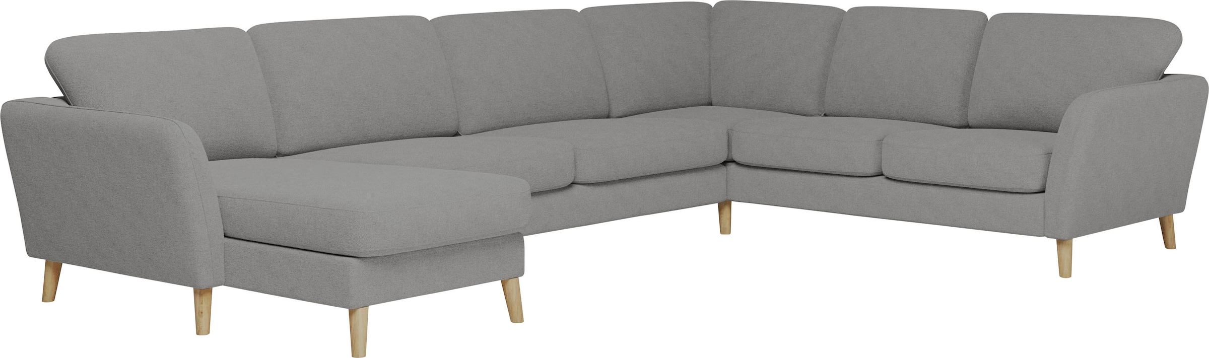 Home affaire Wohnlandschaft »MARSEILLE XXL 349cm, U-Form, Ottomane rechts/links wählbar« Massivholzbeine Eiche, Landhausstil, Wellenunterfederung