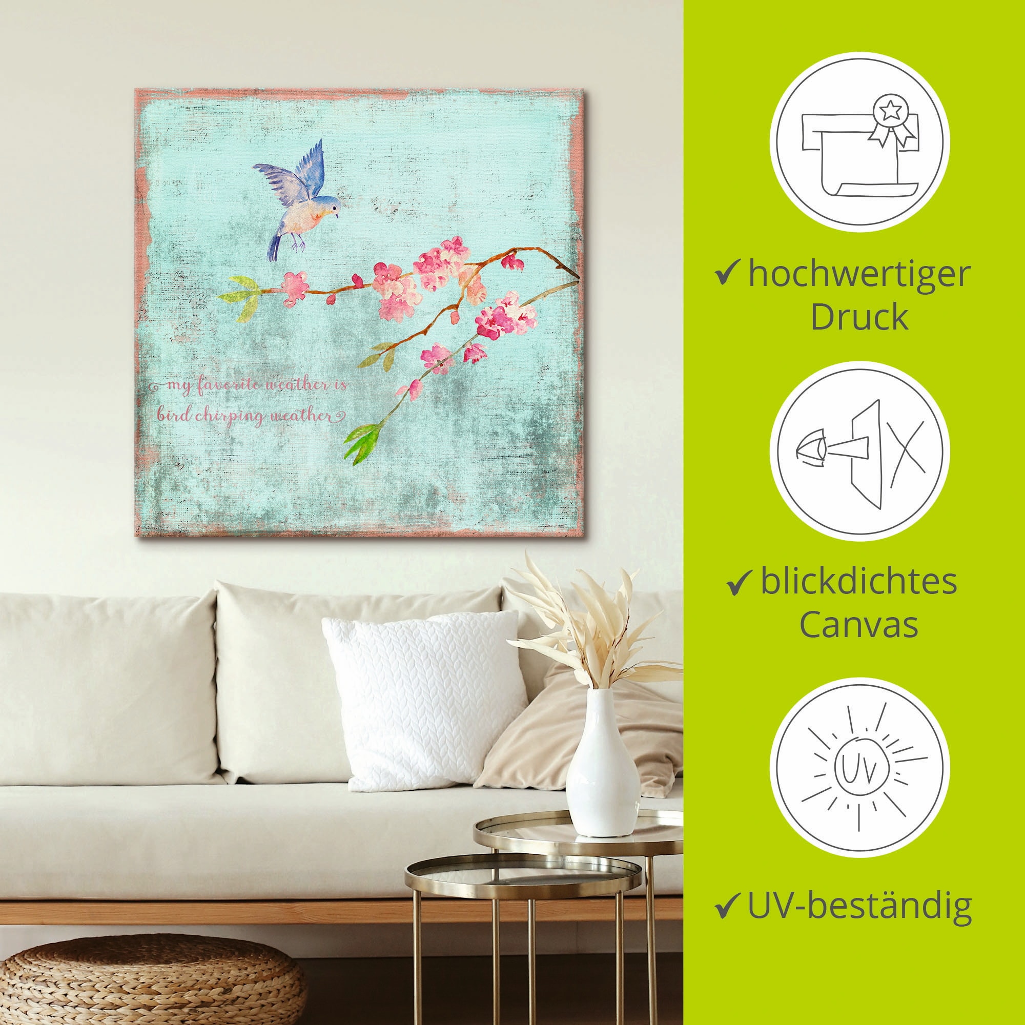 Artland Wandbild »Vogelgezwitscherwetter«, Sprüche & Texte, (1 St.), als Alubild, Outdoorbild, Leinwandbild, Poster in verschied. Größen