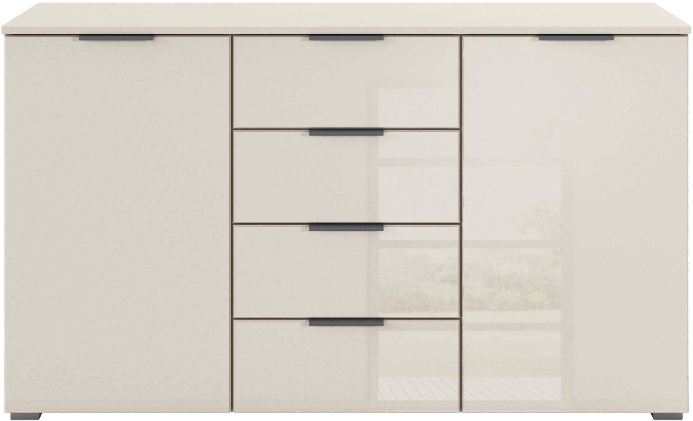 rauch Kombikommode »Sideboard Kombikommode Schubladenkommode AGORDO mit Glasfront«, (in zwei Griff-Farben, Breite 120 cm), vier große Schubladen, mit insgesamt 4 Einlegeböden MADE IN GERMANY