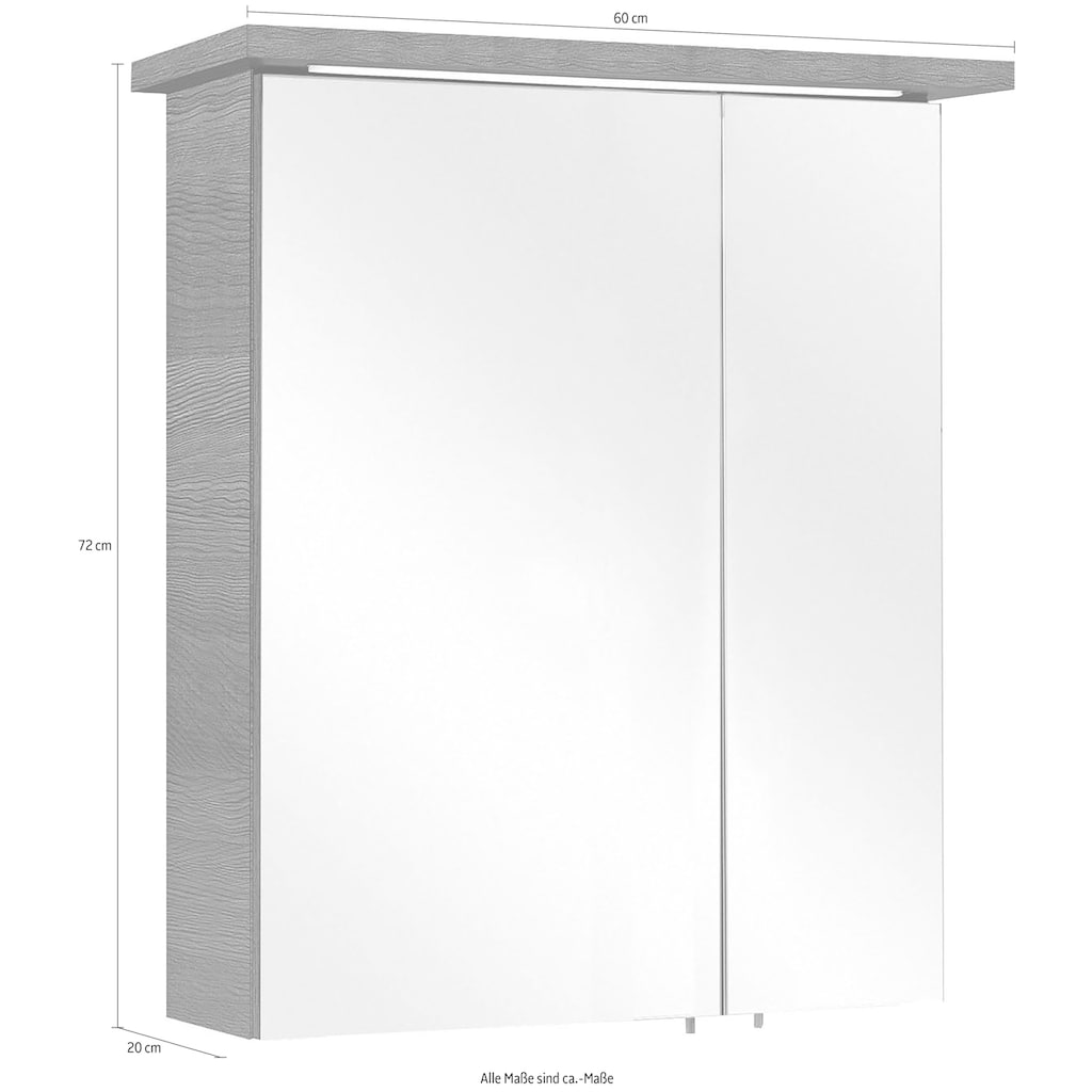 Saphir Spiegelschrank »Quickset 328 Badezimmer Spiegelschrank inkl. LED-Beleuchtung, 450LM«, 60 cm breit, Graphit Struktur quer Nachbildung, inkl. Türdämpfer