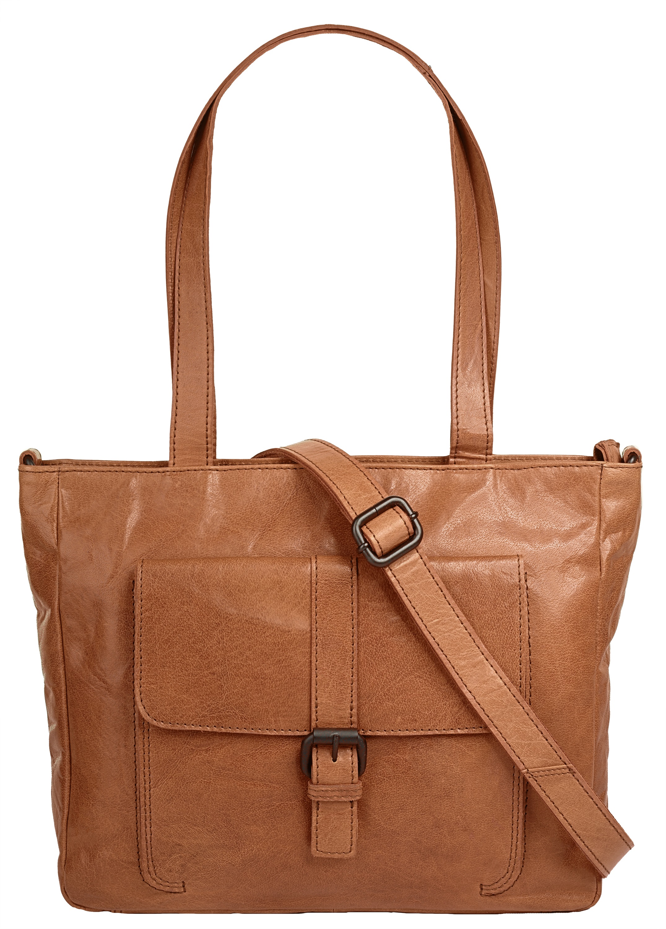 Shopper, echt Leder, Gr. B/H/T: 30 cm x 23 cm x 7 cm onesize, cognac