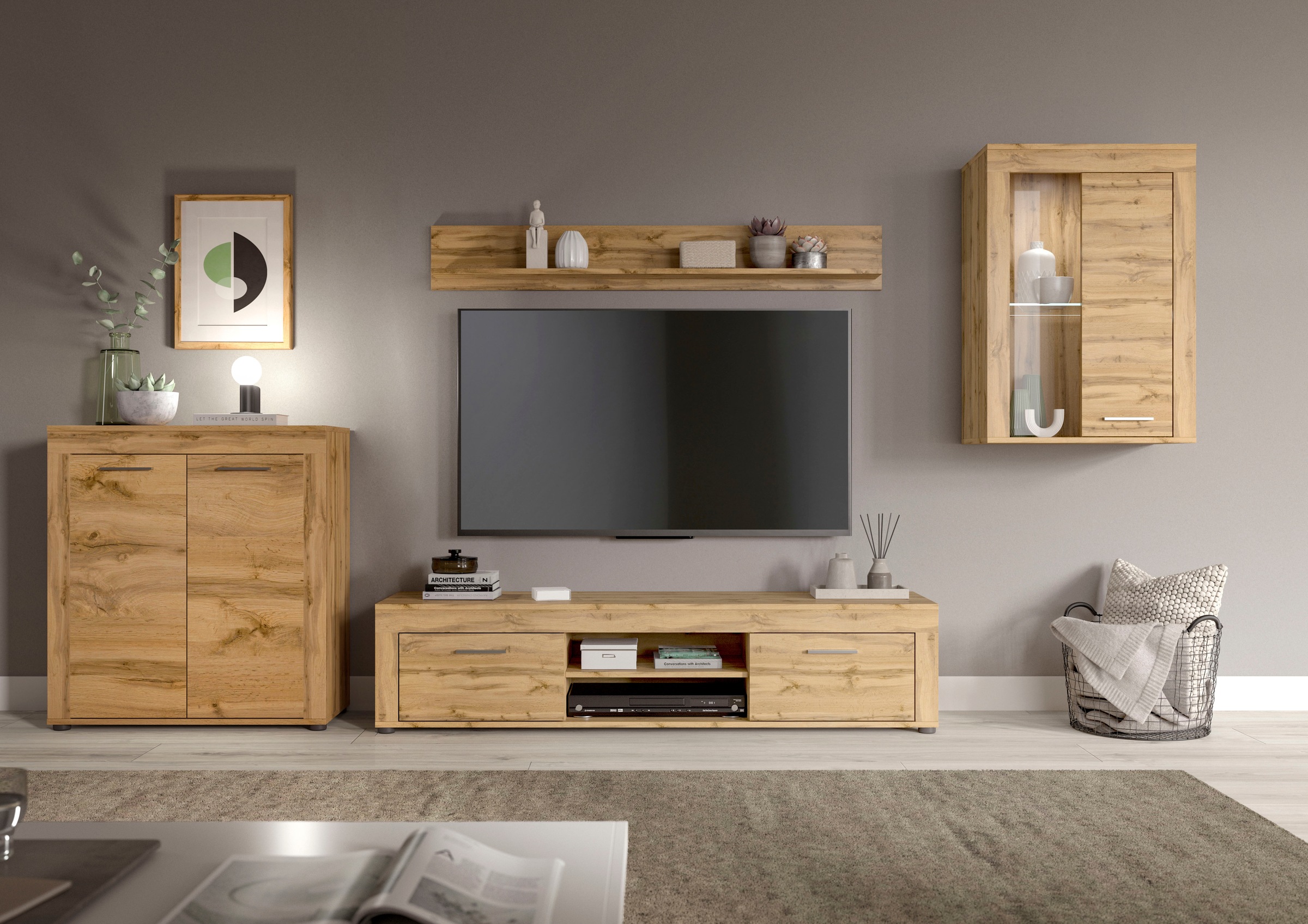 INOSIGN Wohnwand »Aosta, 4-tlg., best. aus: Highboard, Lowboard, Wandboard günstig online kaufen