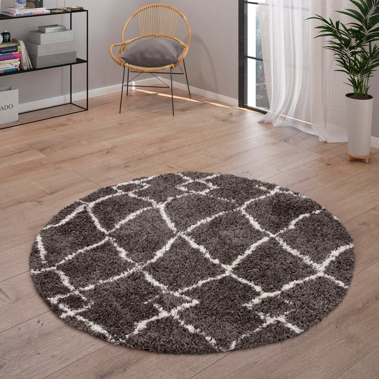 Paco Home Hochflor-Teppich »Orebro 170«, rund, 44 mm Höhe, modernes Rauten Muster, besonders weich & kuschelig