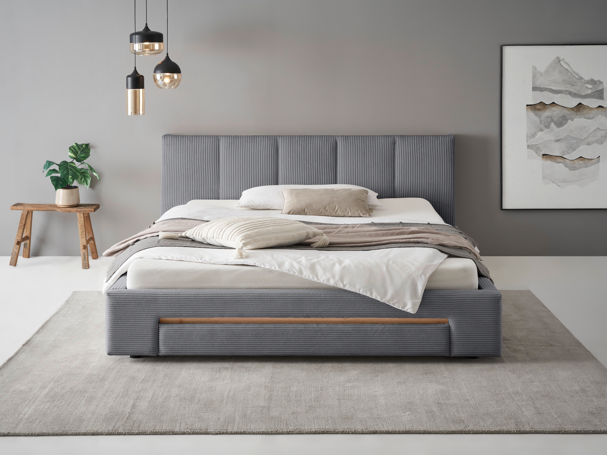 INOSIGN Polsterbett »CiTY/GiRON, Bettgestell mit Bettkasten, gepolstertes Stauraumbett«, mit Hundebett oder Stauraumschublade, Bezug Cord-oder Leinenoptik