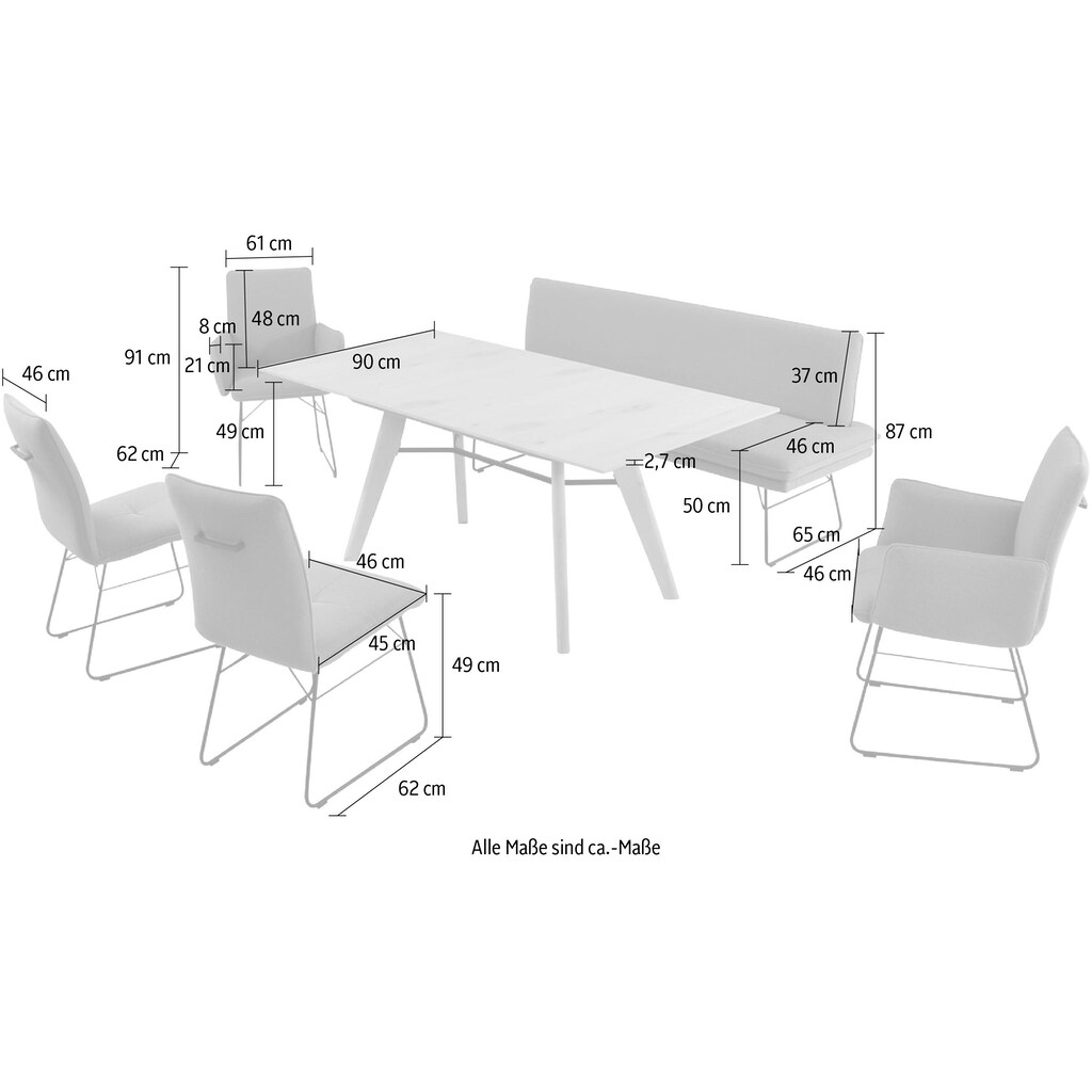 K+W Komfort & Wohnen Essgruppe »Giacomo IV«, (6 tlg.), Polsterbank in 2 Größen, 2 Kufenstühle, 2 Armlehnenstühle und 1 Tisch