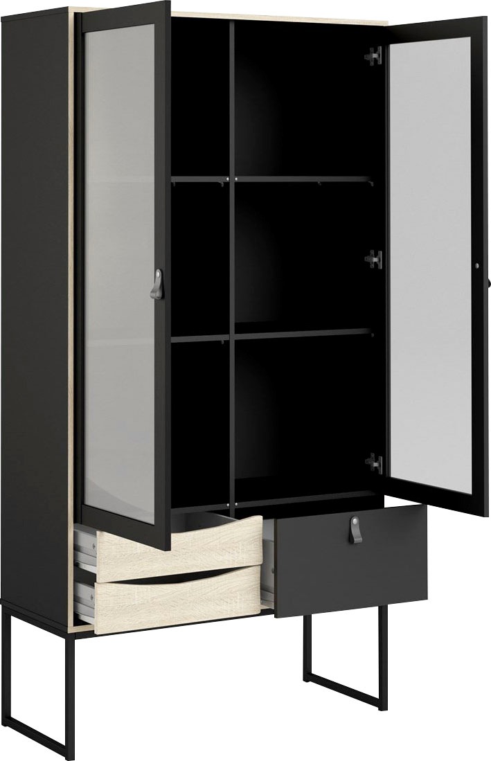 andas Vitrine »Stubbe«, Glasvitrine mit zwei Rahmentüren, 3 Schubkästen, Leder-Griffe