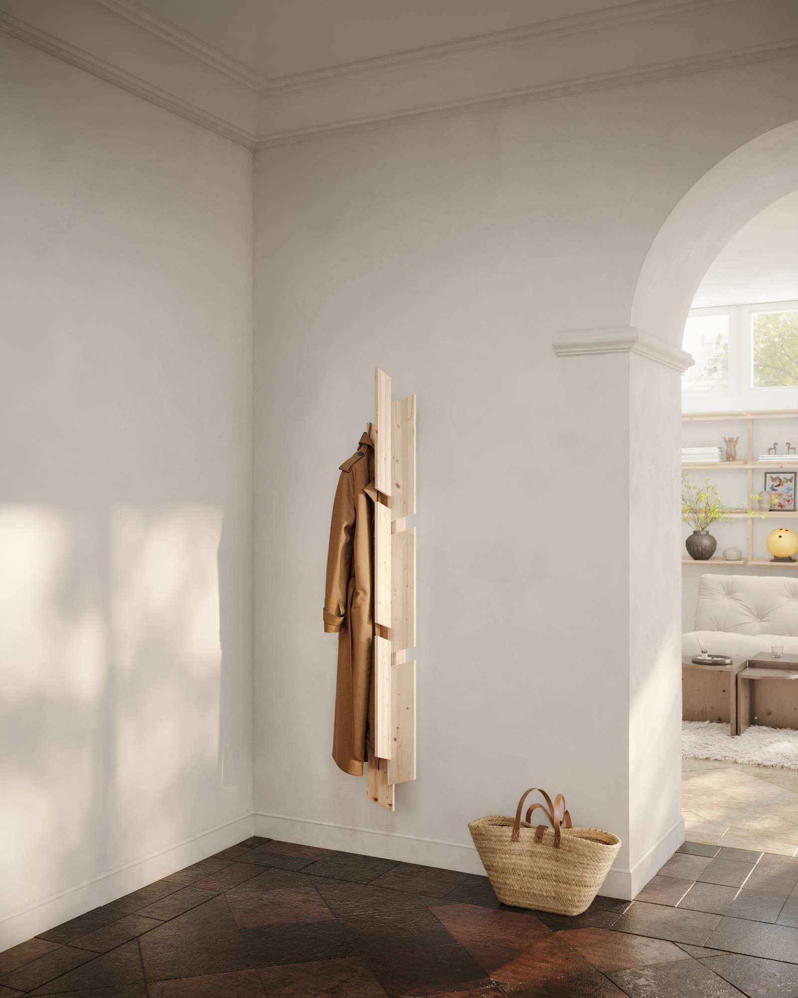 Karup Design Garderobenpaneel »Keeper Wall Rack, praktische Wandgarderobe mit 9 Haken, Made in Europe«, (1 St., (B/H/T: ca 26 x 26 x 166 cm), wandmontiert, vielseitig einsetzbar, FSC®-zertifiziertes Massivholz