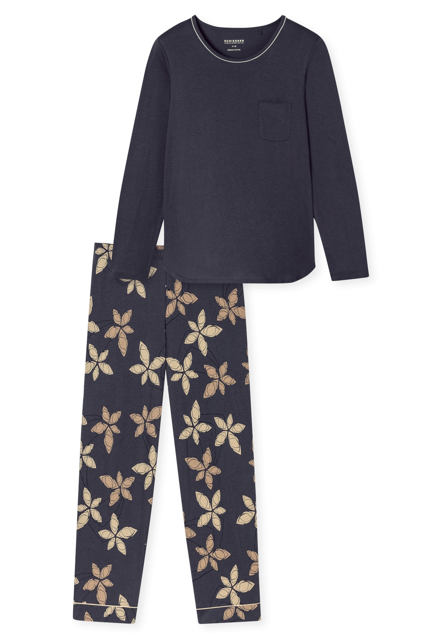 Schiesser Schlafanzug »Comfort Nightwear«, (2 tlg.), Baumwollmischung, Rundhalsausschnitt, langärmelig
