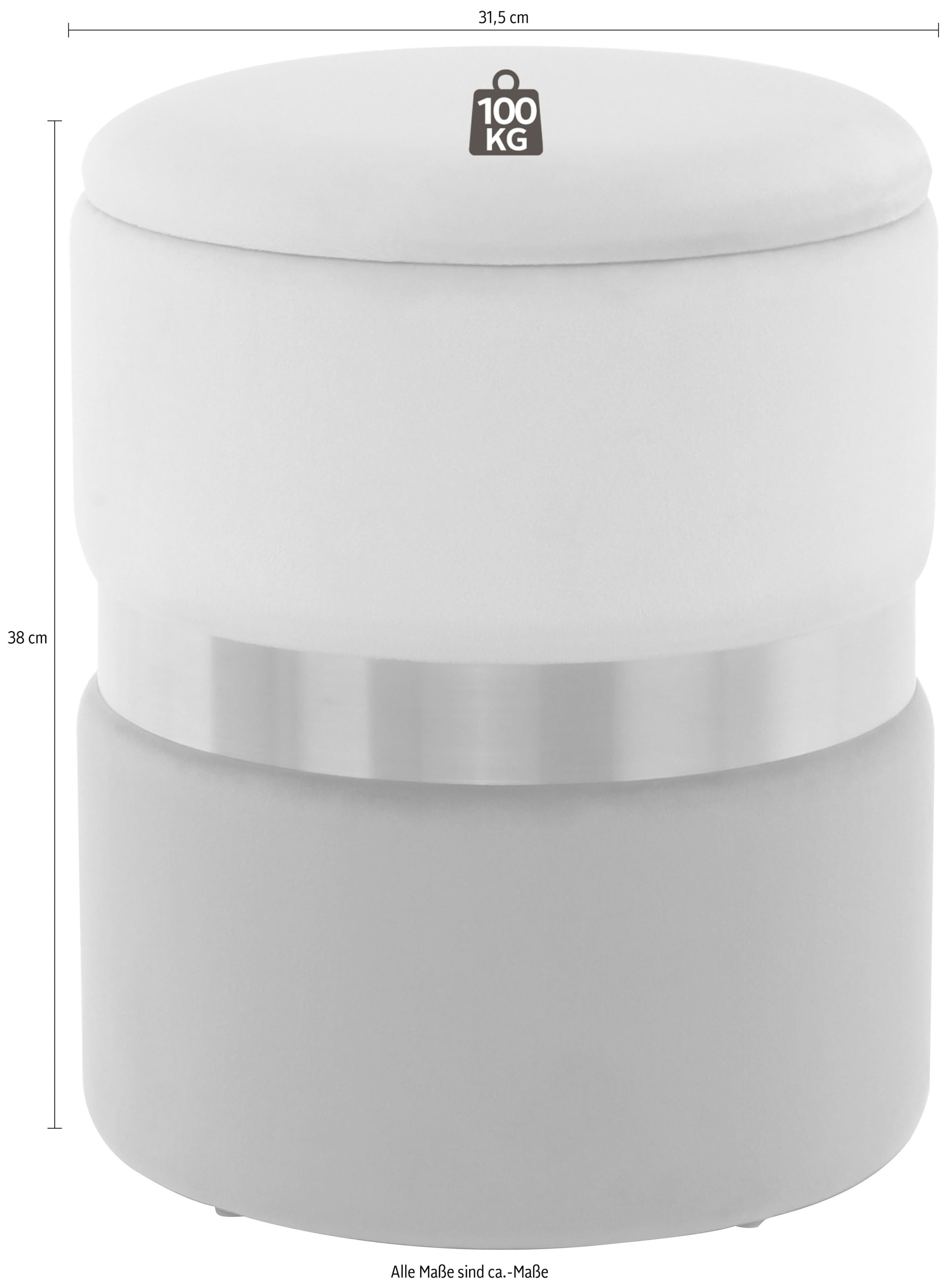 Kayoom Stauraumhocker »Hocker Zora 125 2er-Set, samtweicher Stoffbezug,runde elegante Form« Set, 2 Stk. tlg. edles Design mit Metallring, gepolstert, mit Stauraum