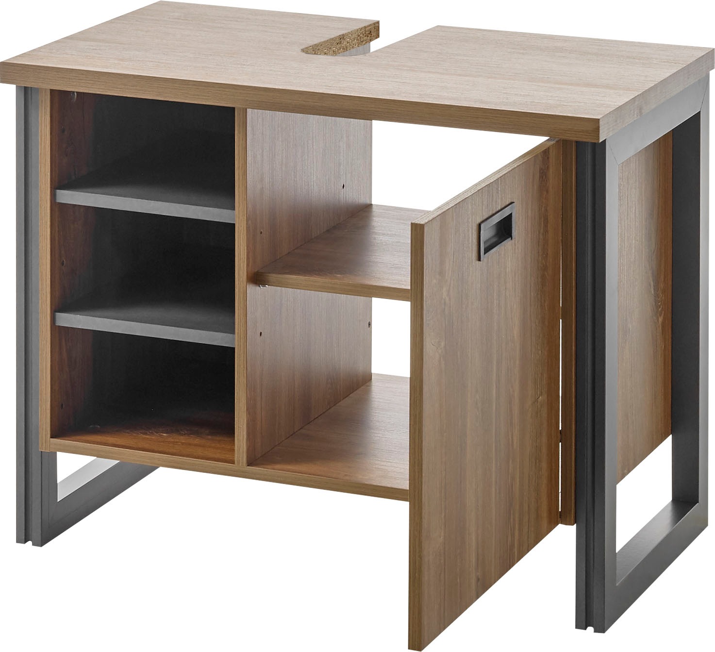 Home affaire Waschbeckenunterschrank »Detroit, Waschtisch mit Apothekergriff, Badschrank im Industrialdesign«, Eiche Dekor, mit offenen Fächern & Stauraum, Breite 81 cm