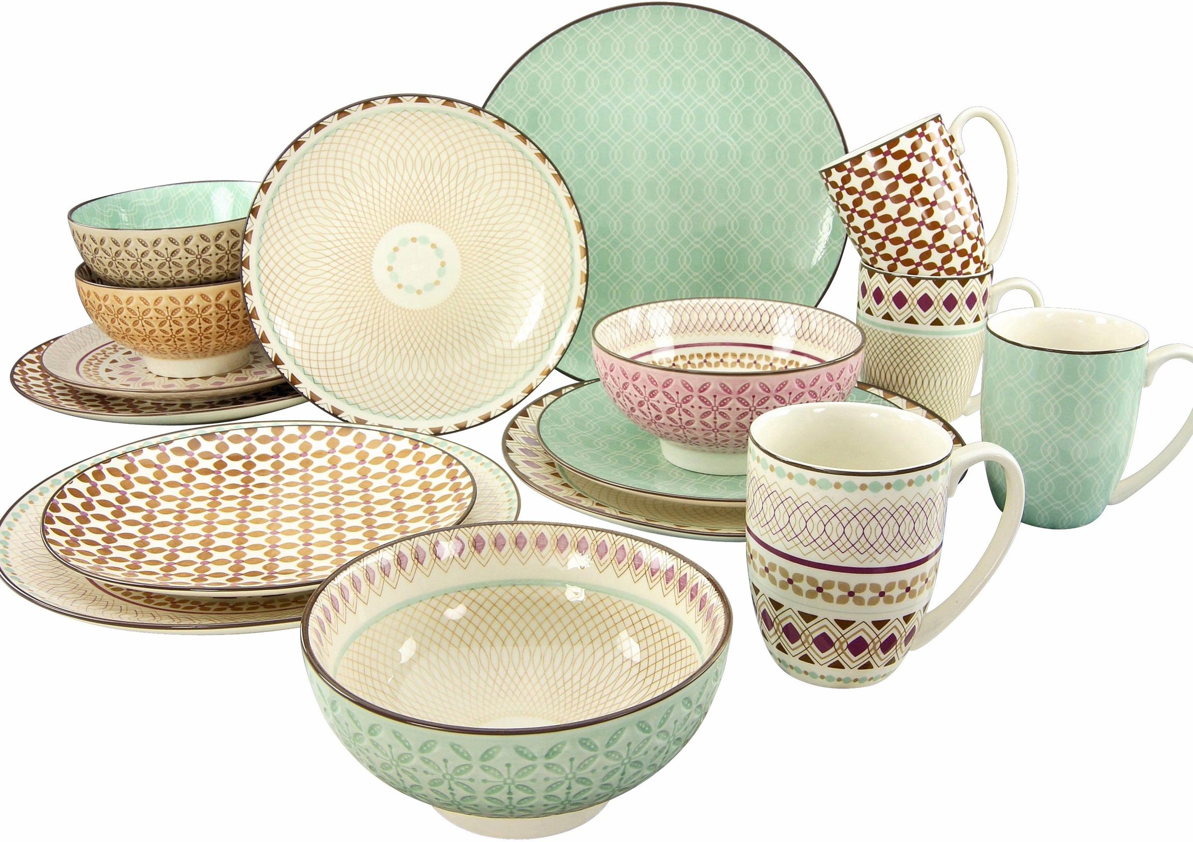 CreaTable Kombiservice »Geschirr-Set Mandala«, (Set, 16 tlg., Kaffeeservice günstig online kaufen