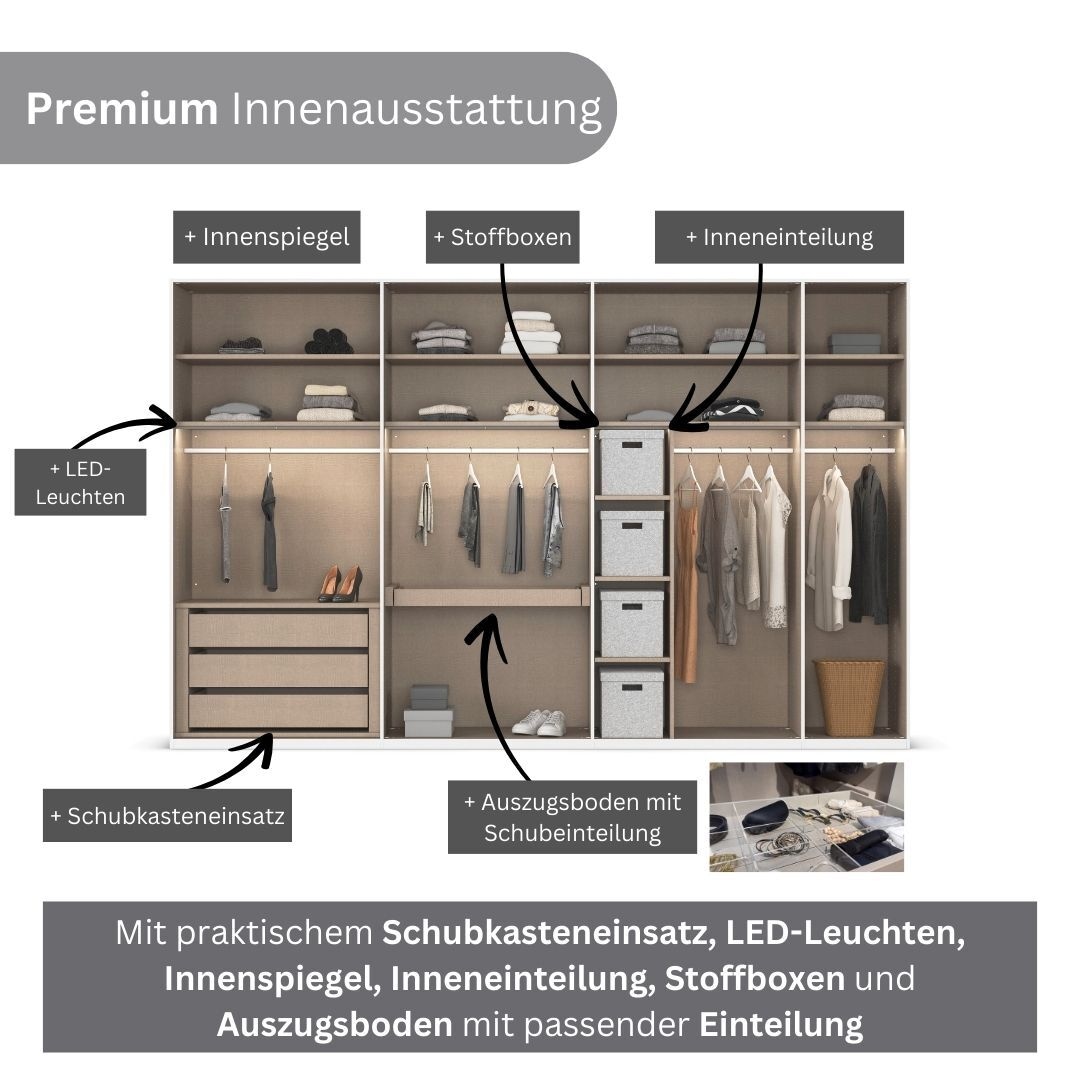 LeGer Home by Lena Gercke Kleiderschrank »Schrank Garderobe Ankleide Schlafzimmer Flur Serina«, (in 3 verschiedenen Ausstattungen BASIC/CLASSIC/PREMIUM), in 6 Breiten (101 - 401 cm) mit Front Glas oder Dekor MADE IN GERMANY