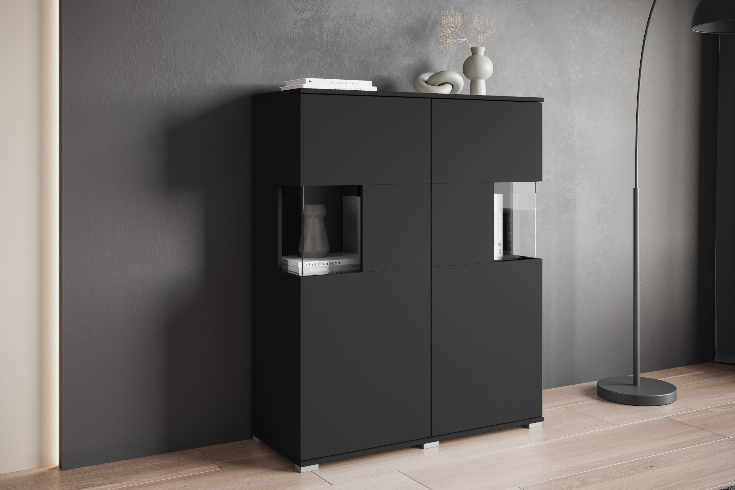 INOSIGN Highboard »Kenia«, (1 St.), Modernes Highboard mit Glastüren, Breite 100 cm