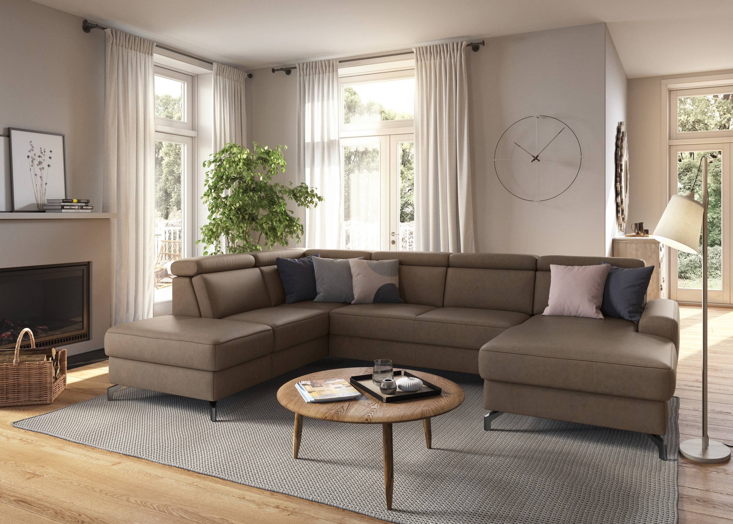 sit&more Wohnlandschaft »Scarlett U-Form«, inklusive Kopfteilverstellung, wahlweise mit Bettfunktion, Bettkasten