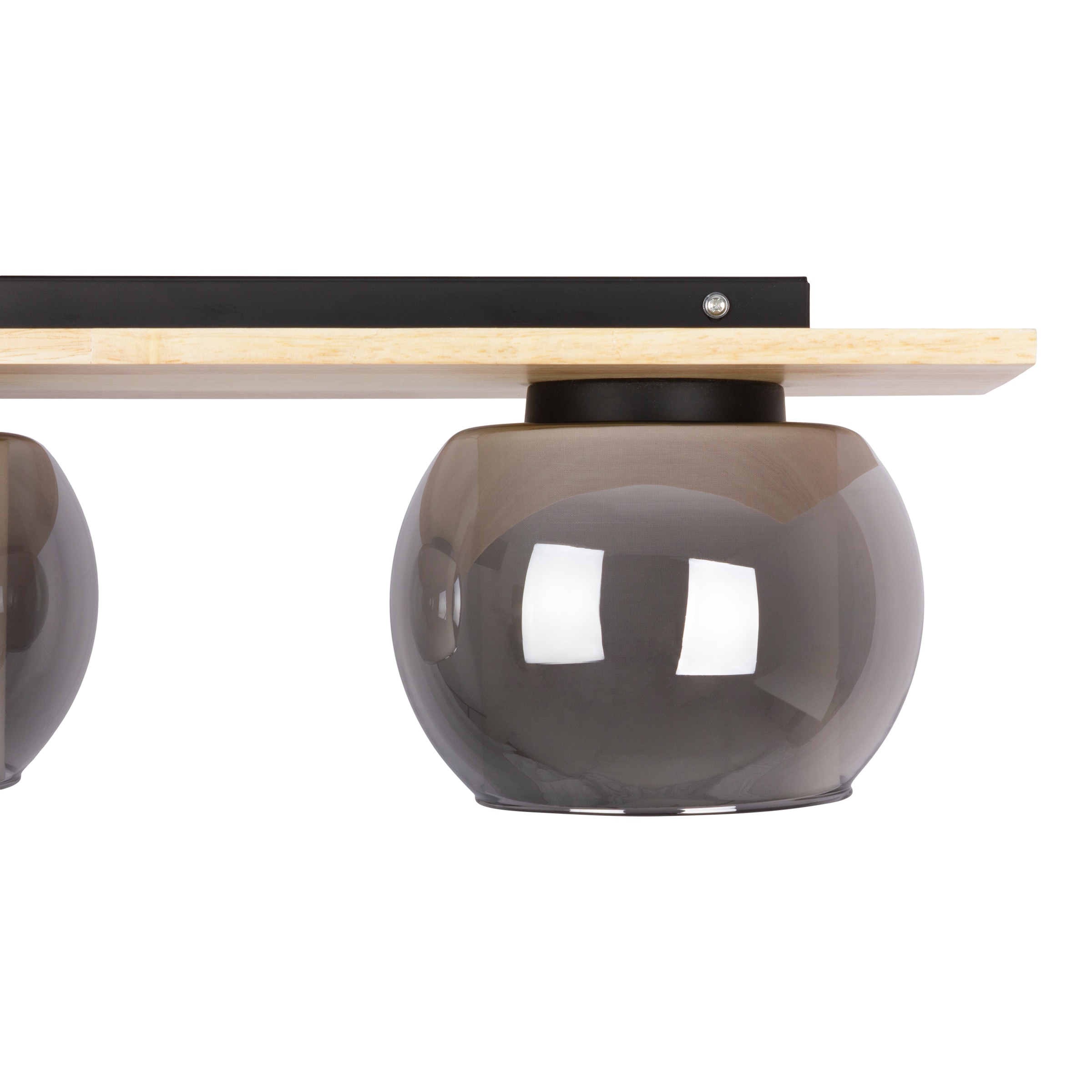 näve Pendelleuchte »Texas« E27 1 Stk. Glasschirme smokey, naturfarbenes Holzdetail, 4x E27, H:120cm, L: 90cm