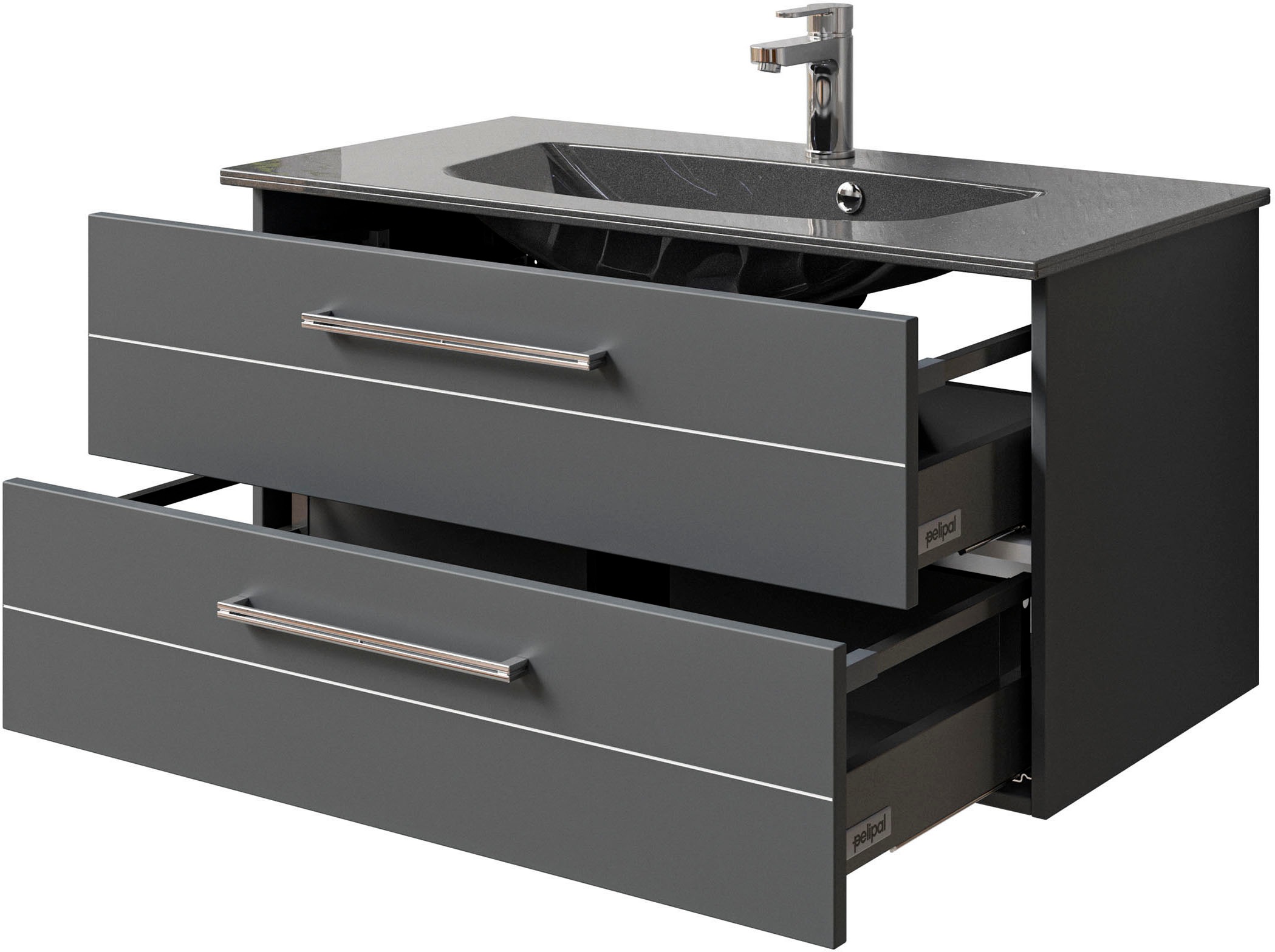 Saphir Waschtisch »Serie 6025 Mineralmarmor-Waschtisch mit Unterschrank, 97 cm breit«, Waschplatz mit 2 Schubladen, hängend, verschiedene Ausführungen