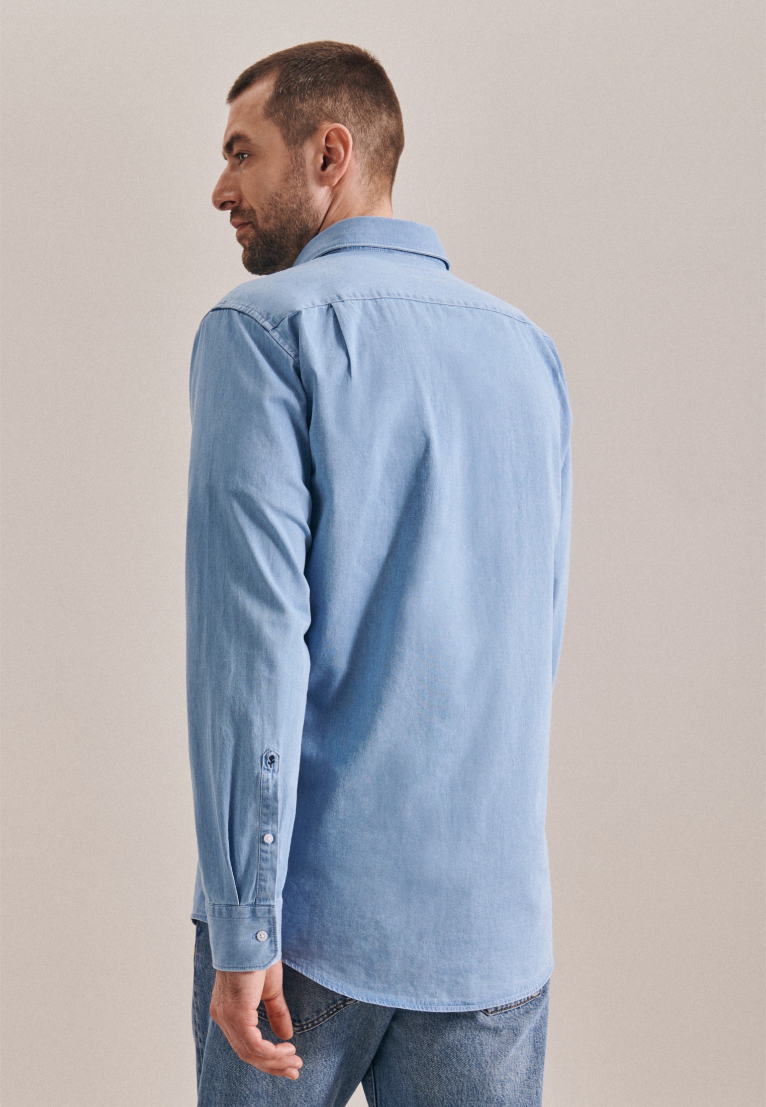seidensticker Jeanshemd »Regular«, Regular Langarm Button-Down-Kragen Uni