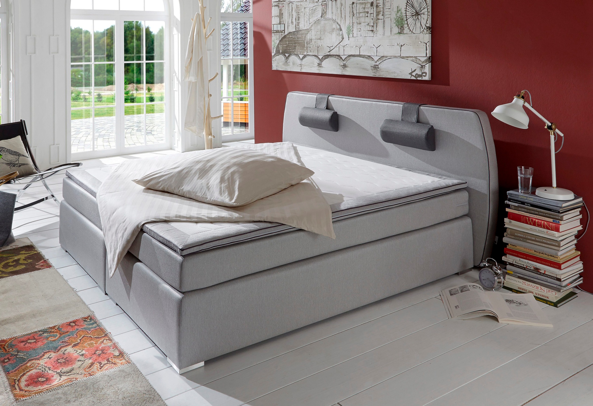 ATLANTIC home collection Boxspringbett »Rex«, mit Topper und verstellbaren Nackenkissen