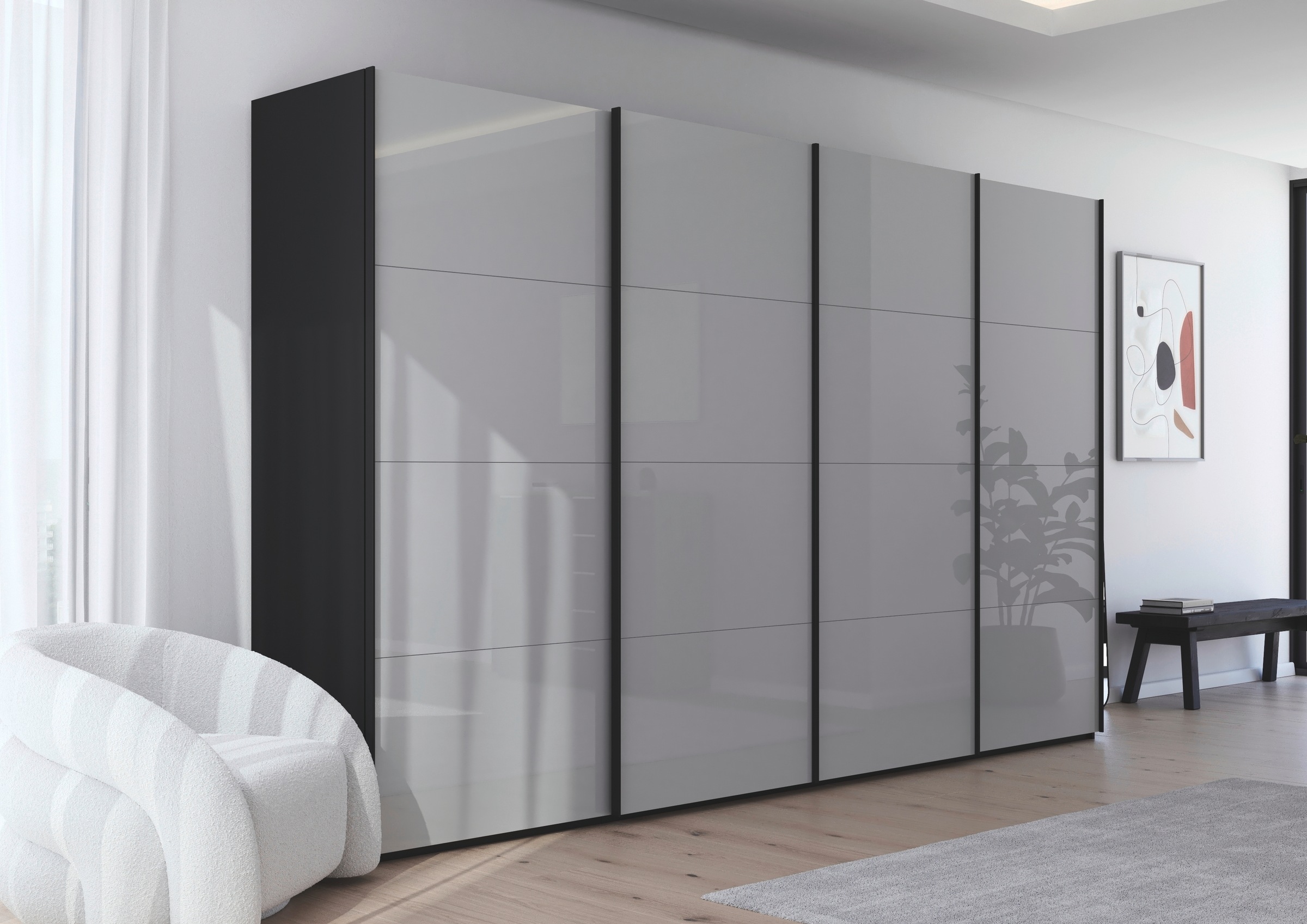 rauch Schwebetürenschrank »Kleiderschrank Schrank Garderobe Schlafzimmerschrank SCALE-FYRA«, edle viergeteilte Türen mit Glas-Front viele Farben MADE IN GERMANY