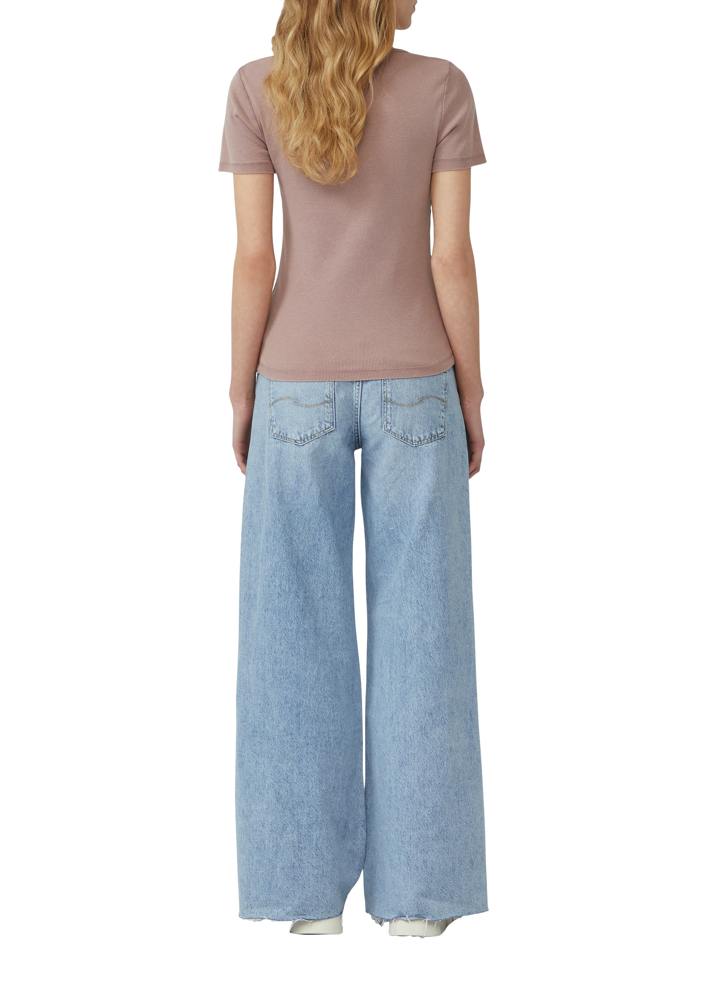 QS T-Shirt in Ripp-Optik und mit Splitneck